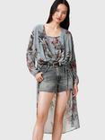 AllSaints Avala Floral Print Beach Blouse, Adena Dusty Blue/Multi
