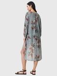 AllSaints Avala Floral Print Beach Blouse, Adena Dusty Blue/Multi