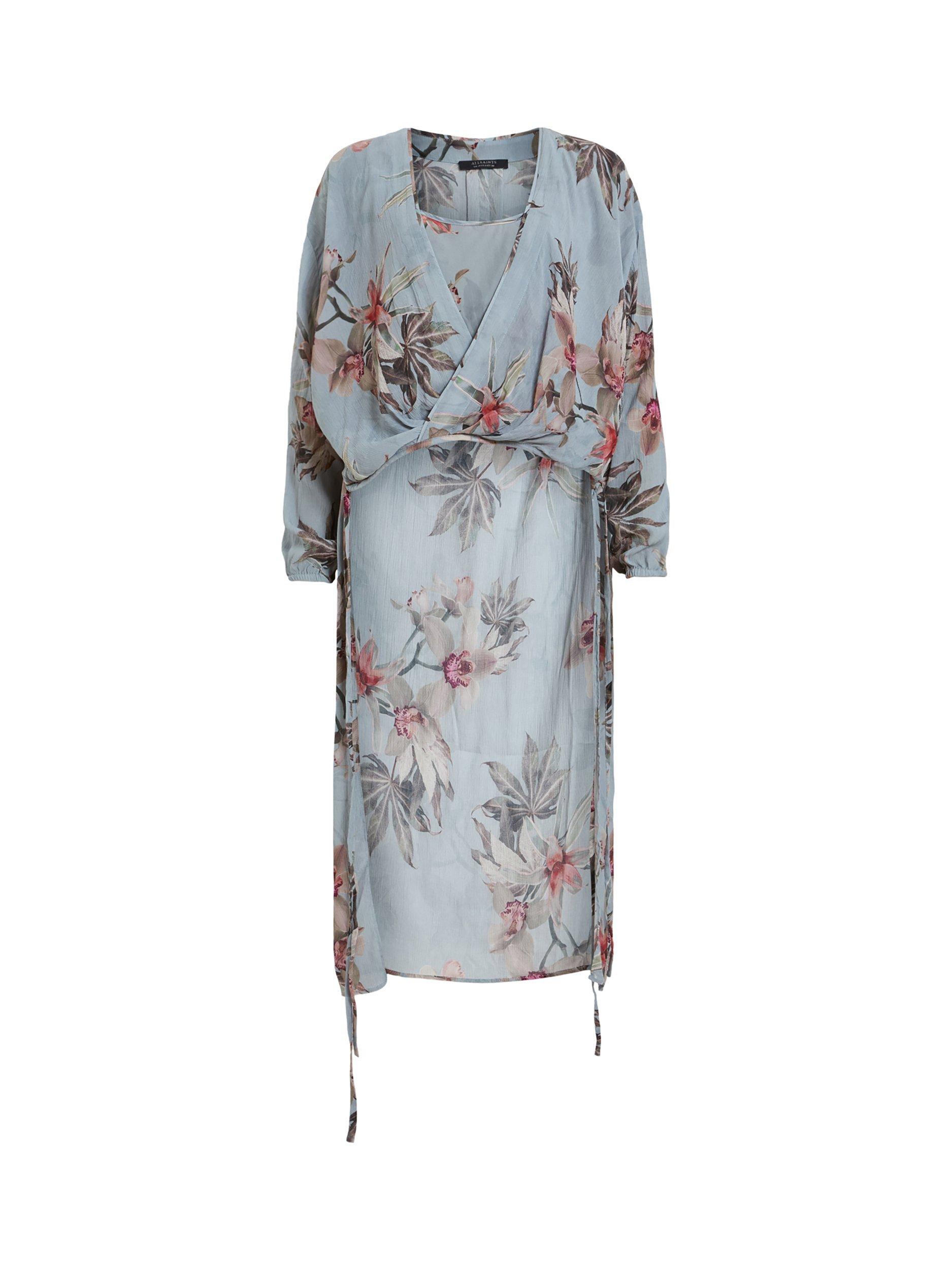 Product image 4 of 8, which shows AllSaints Avala Floral Print Beach Blouse, Adena Dusty Blue/Multi, 10