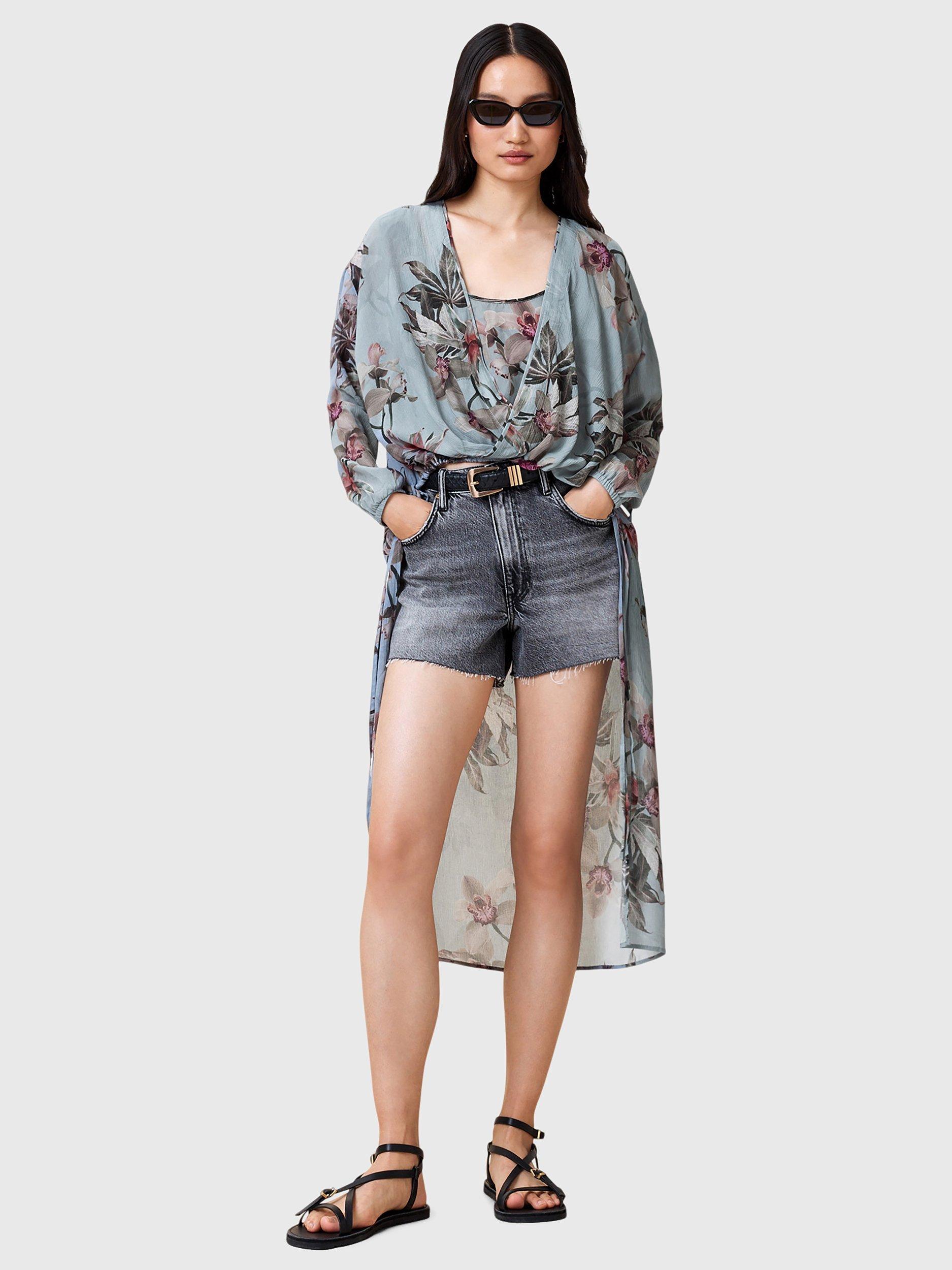 Product image 5 of 8, which shows AllSaints Avala Floral Print Beach Blouse, Adena Dusty Blue/Multi, 10