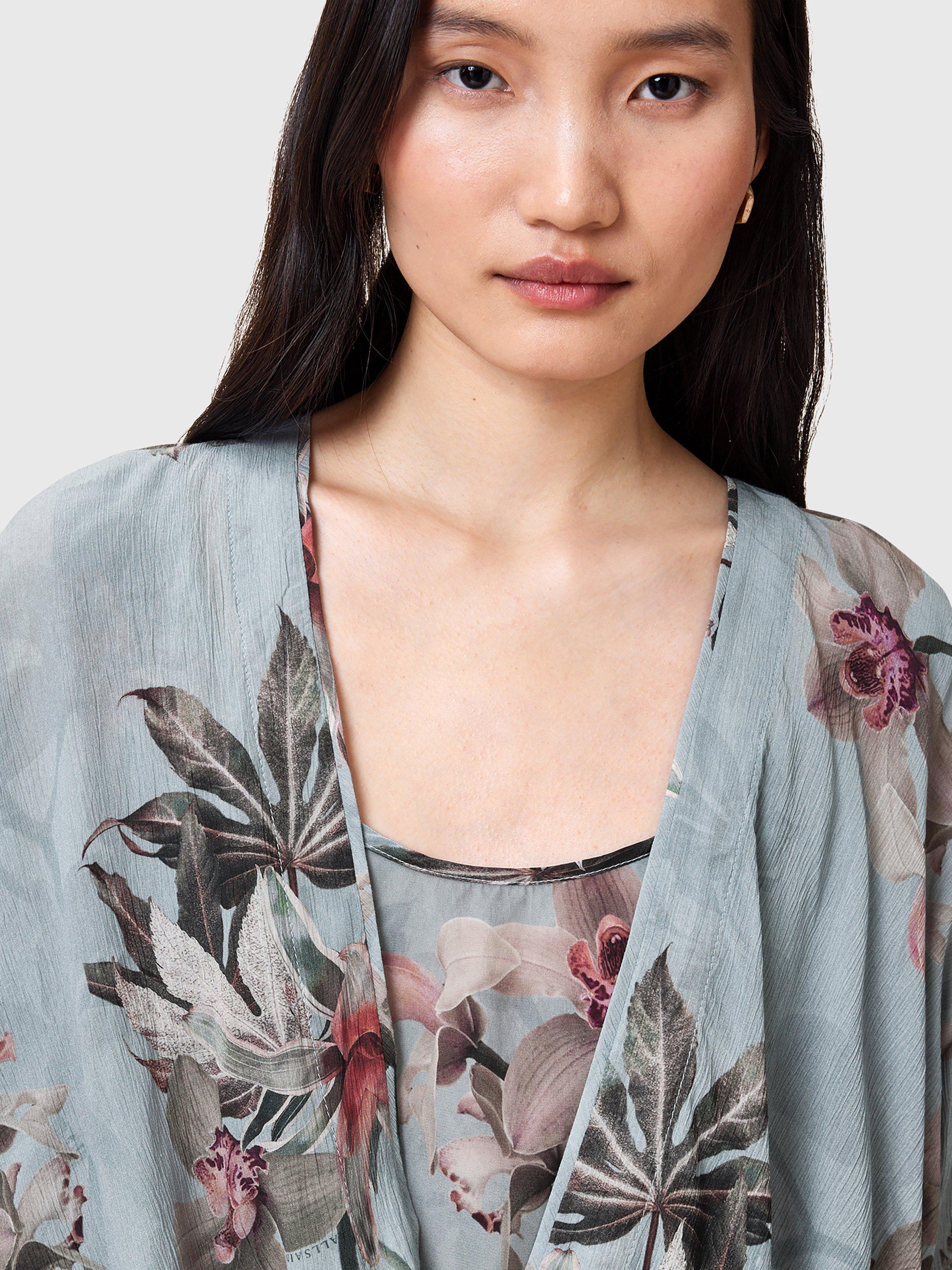 Product image 6 of 8, which shows AllSaints Avala Floral Print Beach Blouse, Adena Dusty Blue/Multi, 10
