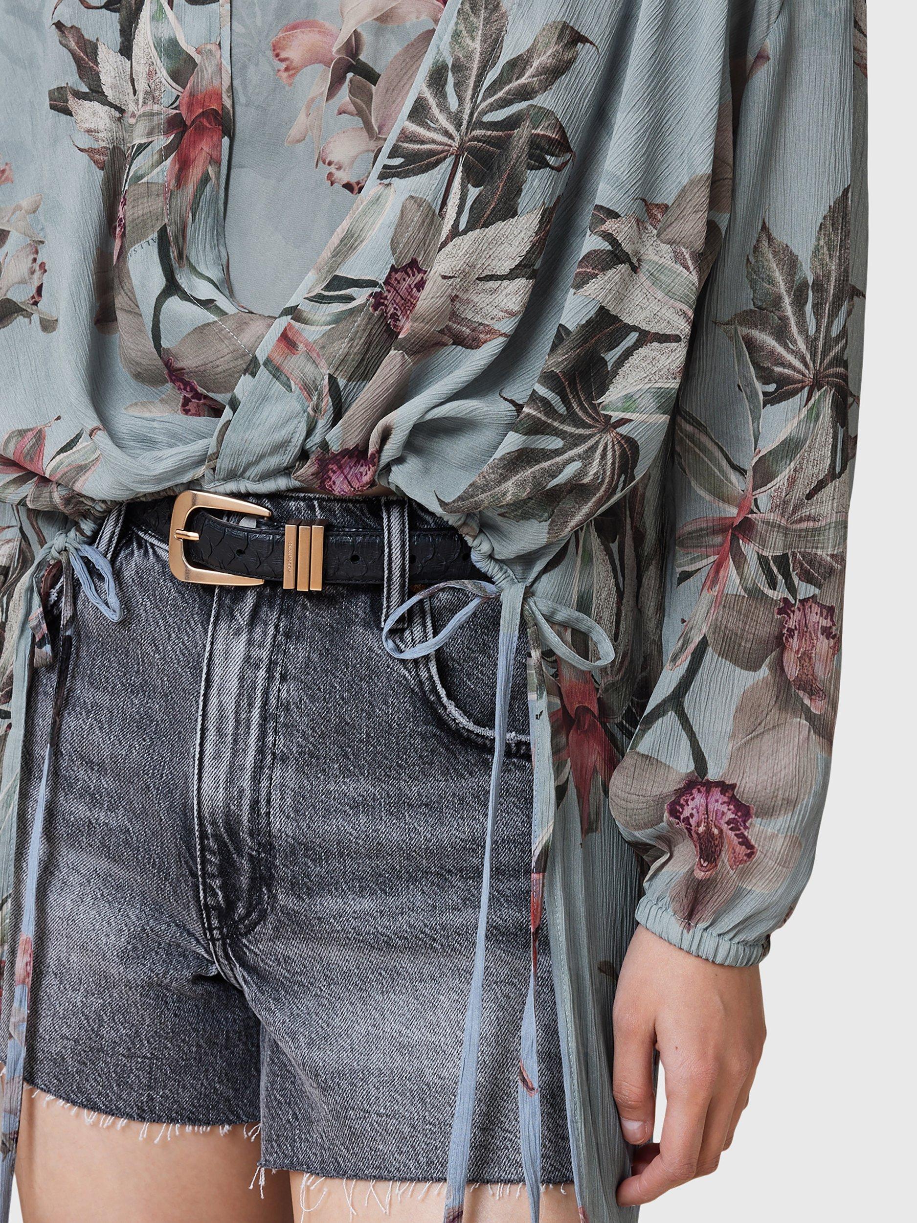 Product image 8 of 8, which shows AllSaints Avala Floral Print Beach Blouse, Adena Dusty Blue/Multi, 10