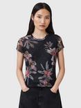 AllSaints Ellie Mesh Floral Print T-Shirt, Adena Black/Multi
