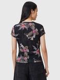 AllSaints Ellie Mesh Floral Print T-Shirt, Adena Black/Multi