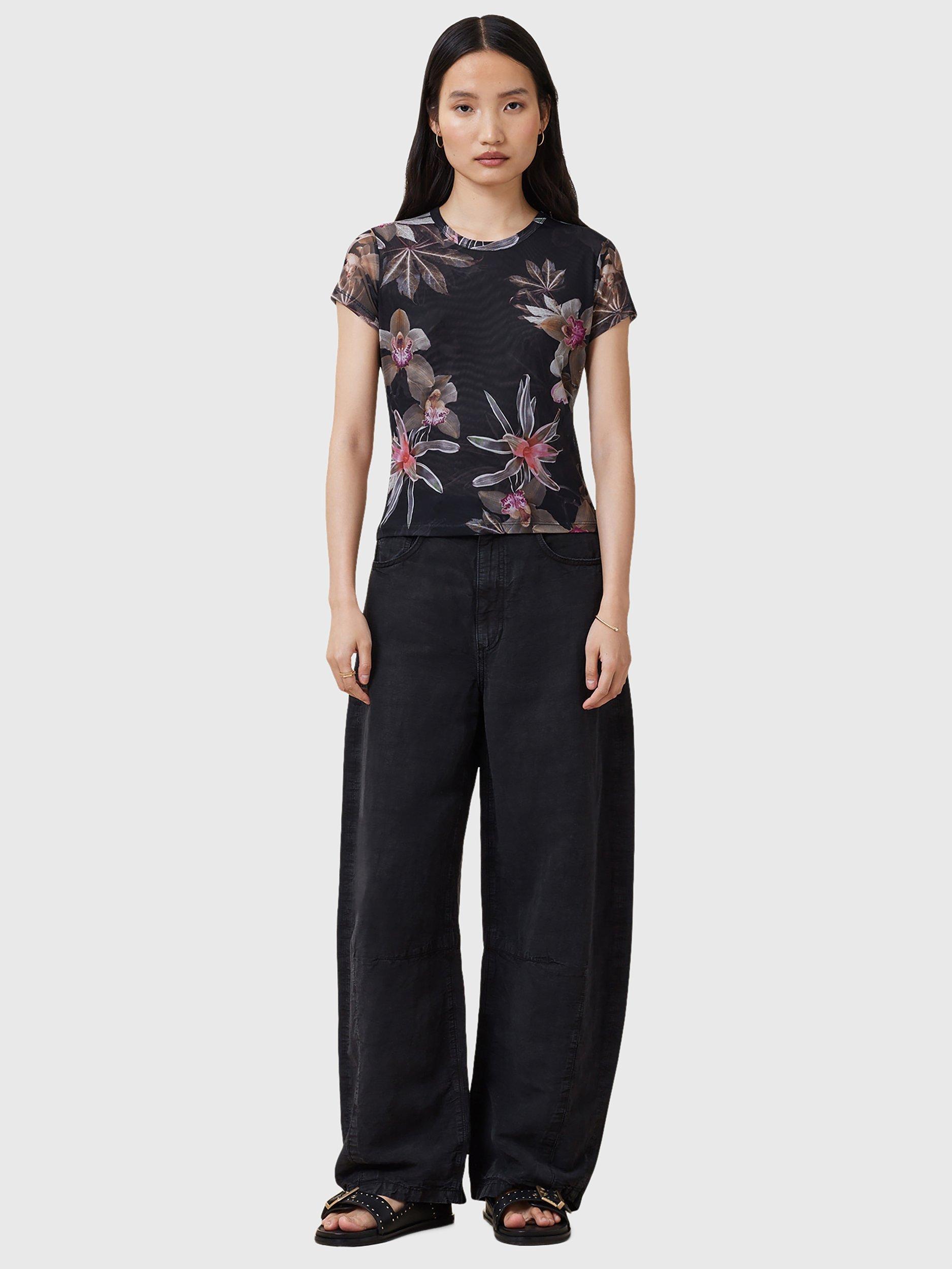 Product image 3 of 7, which shows AllSaints Ellie Mesh Floral Print T-Shirt, Adena Black/Multi, 8