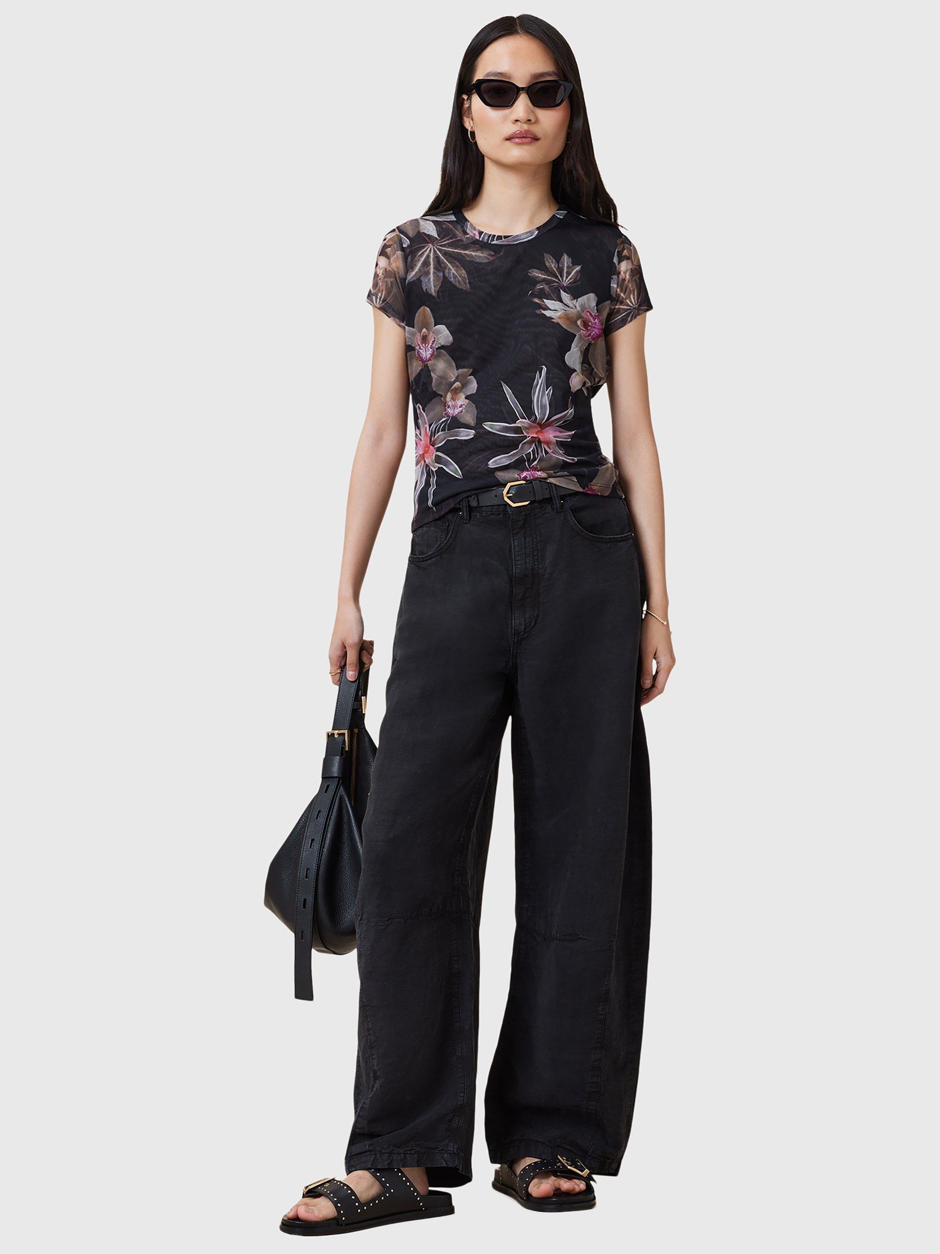 Product image 6 of 7, which shows AllSaints Ellie Mesh Floral Print T-Shirt, Adena Black/Multi, 8
