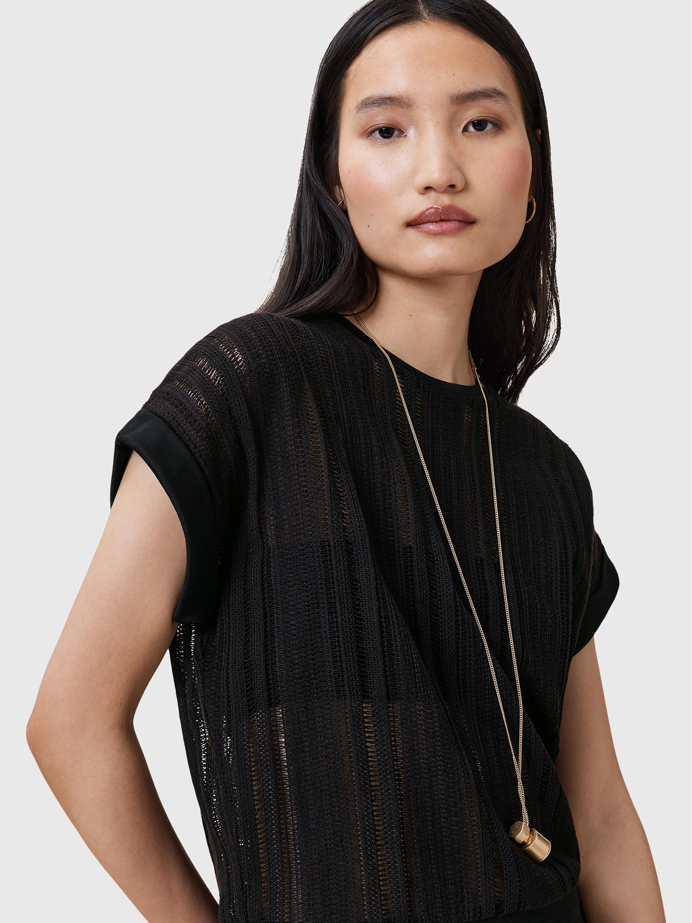 Product image 5 of 6, which shows AllSaints Giana Crochet Tank Top, Black, L