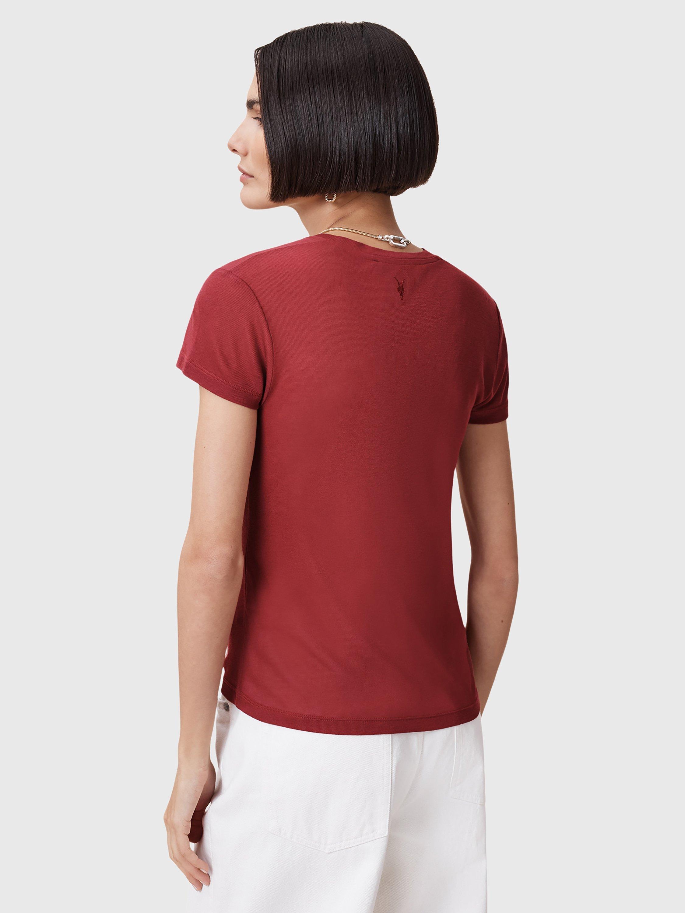 Product image 2 of 7, which shows AllSaints June Short Sleeve T-Shirt, Rosewood Red, L