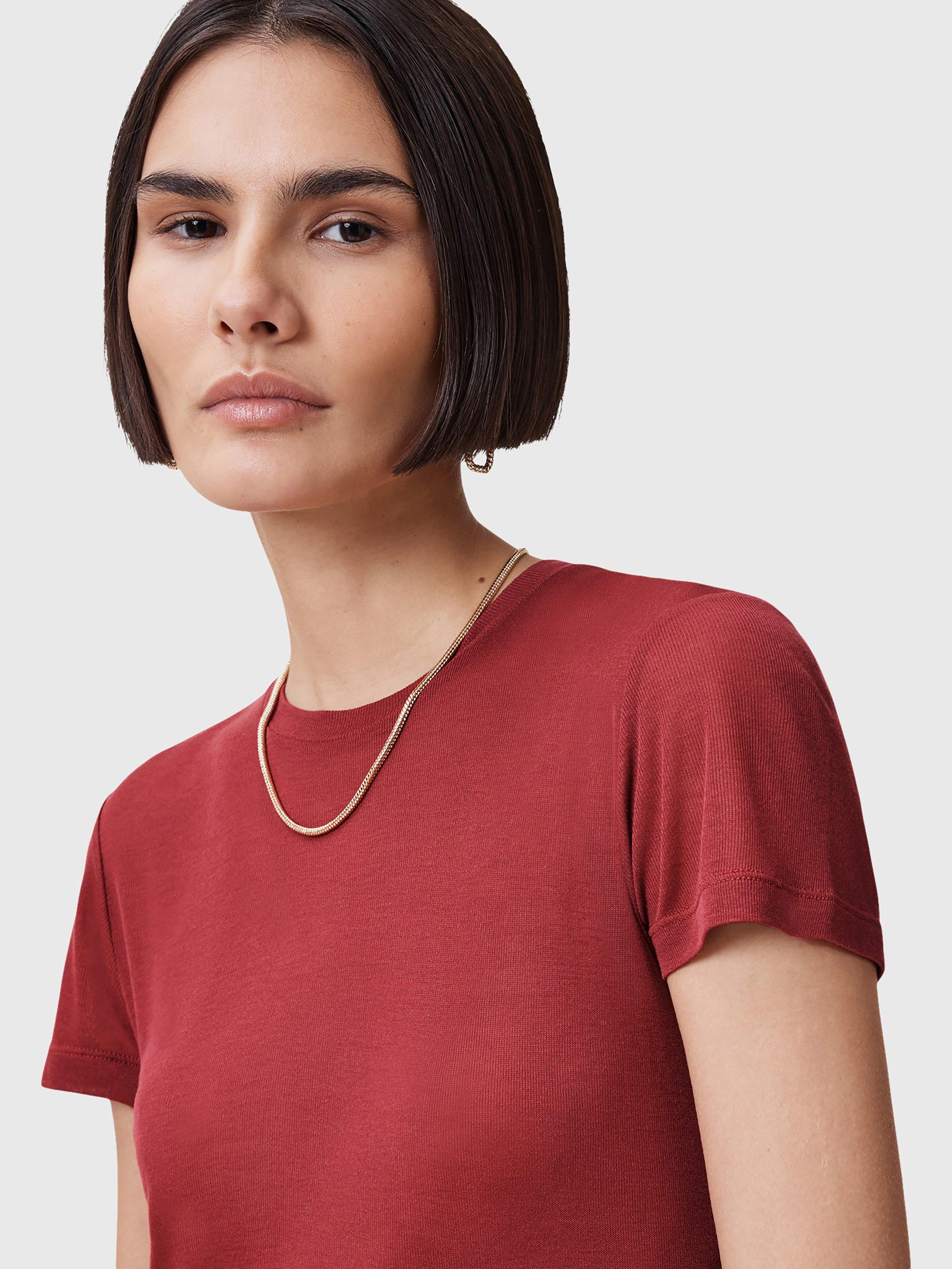 Product image 5 of 7, which shows AllSaints June Short Sleeve T-Shirt, Rosewood Red, L