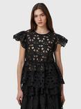 AllSaints Meadow Broderie Anglaise Peplum Top, Black