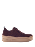 Gabor Story Lace Up Flatform Suede Trainers, Mulberry