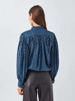 AND/OR Boho Tie Neck Blouse, Navy - view 2, Navy