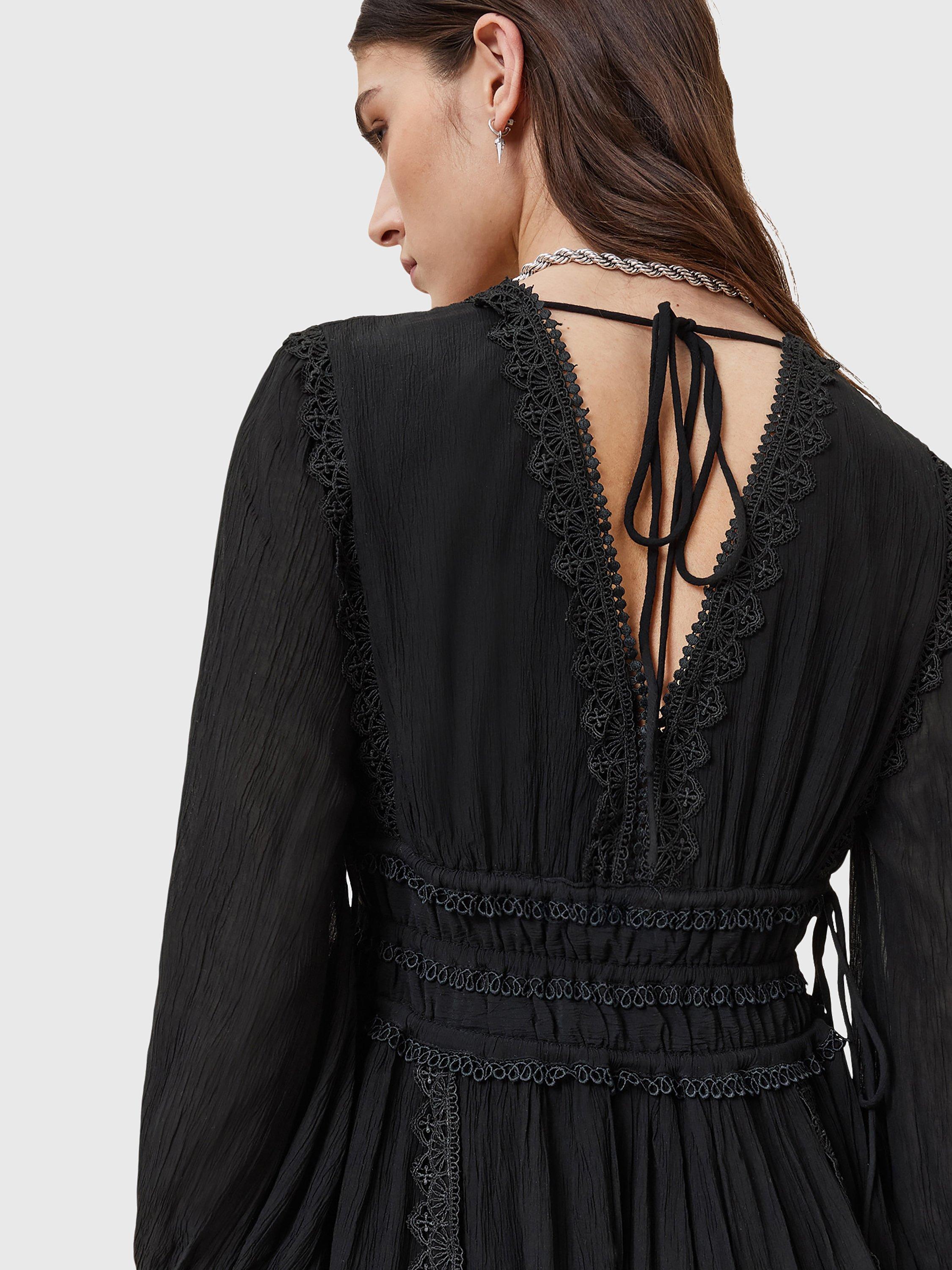 Product image 5 of 8, which shows AllSaints Xanthe Long Sleeve Mini Dress, Black, 8