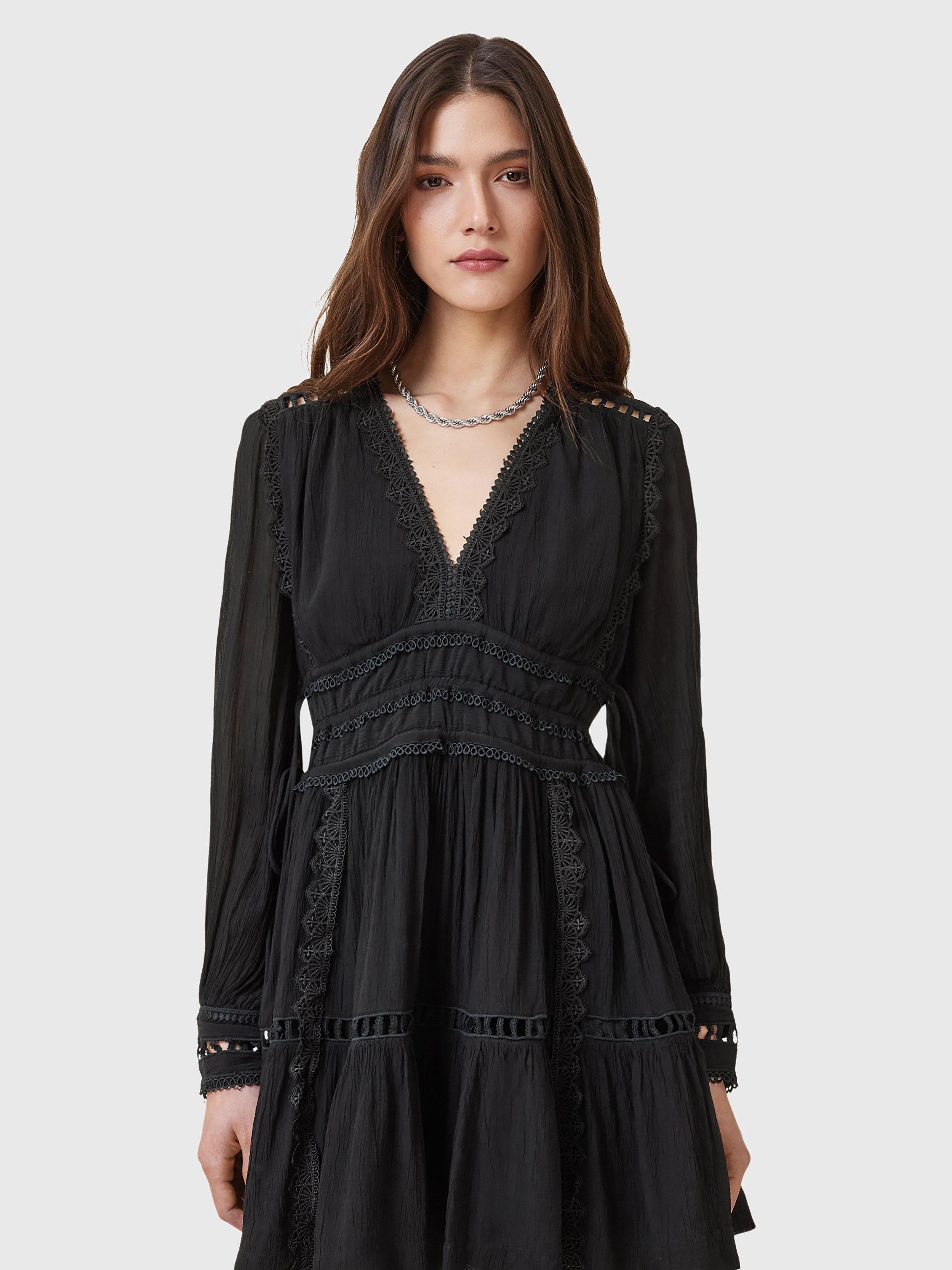 Product image 6 of 8, which shows AllSaints Xanthe Long Sleeve Mini Dress, Black, 8