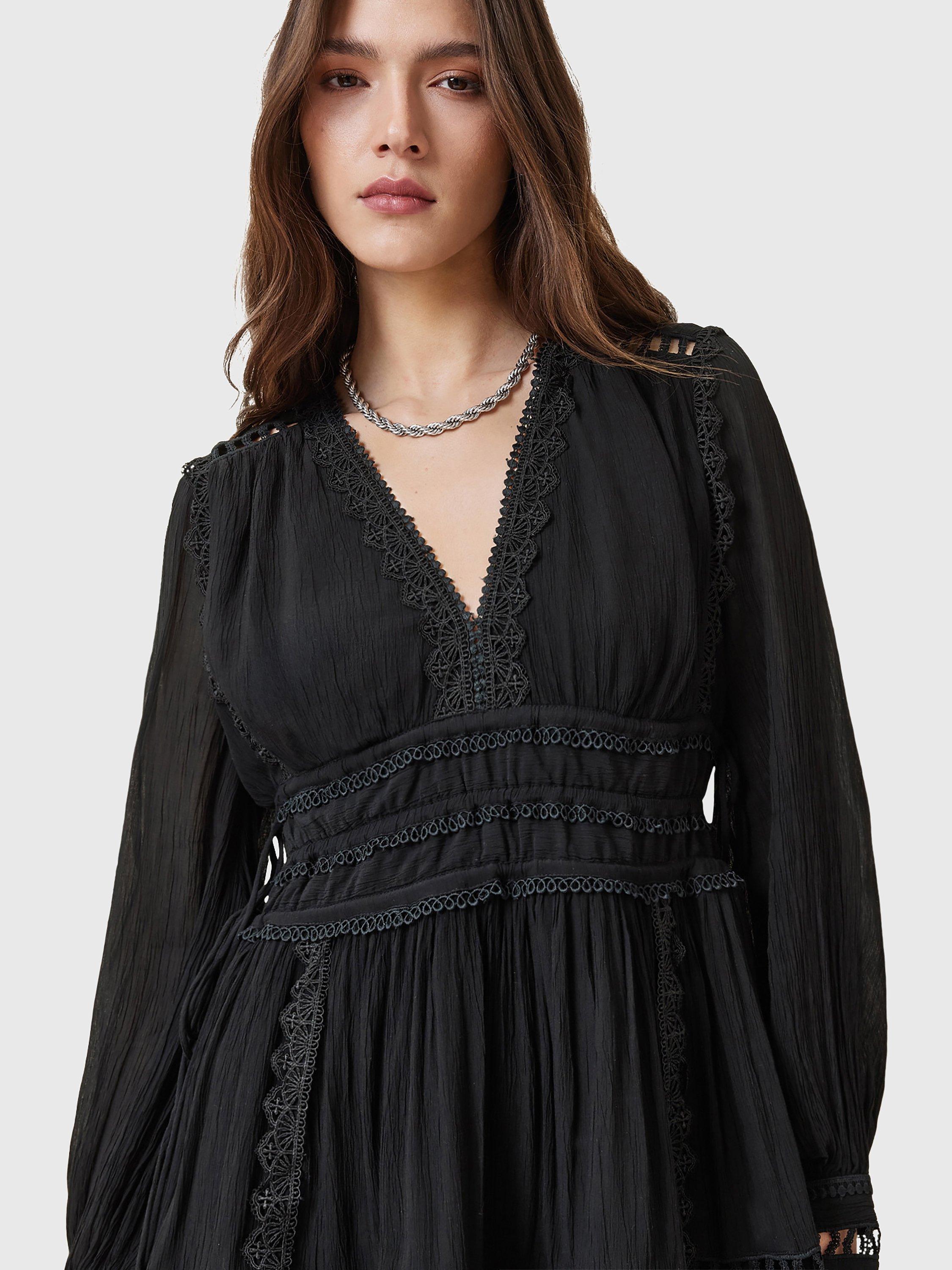 Product image 7 of 8, which shows AllSaints Xanthe Long Sleeve Mini Dress, Black, 8