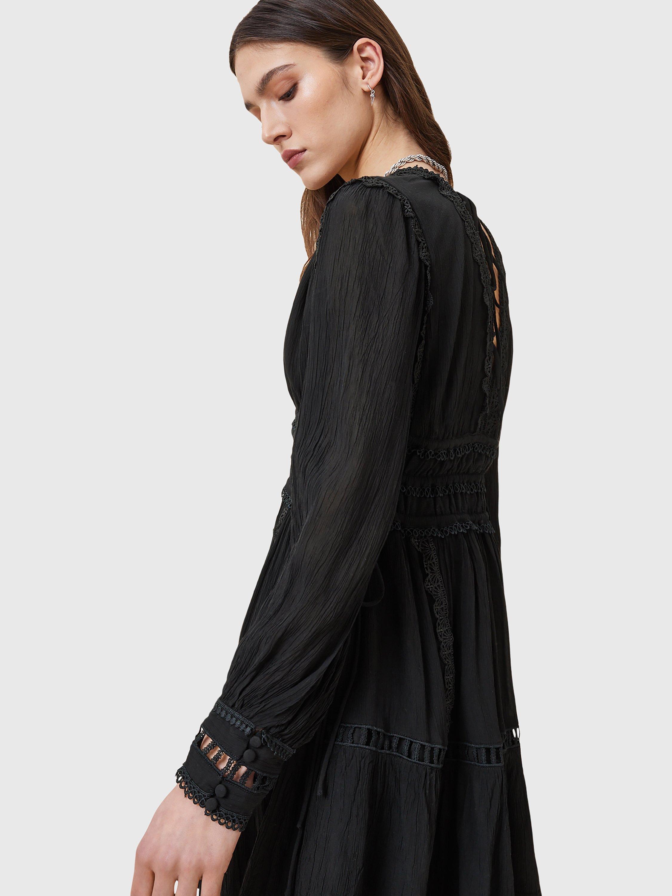 Product image 8 of 8, which shows AllSaints Xanthe Long Sleeve Mini Dress, Black, 8