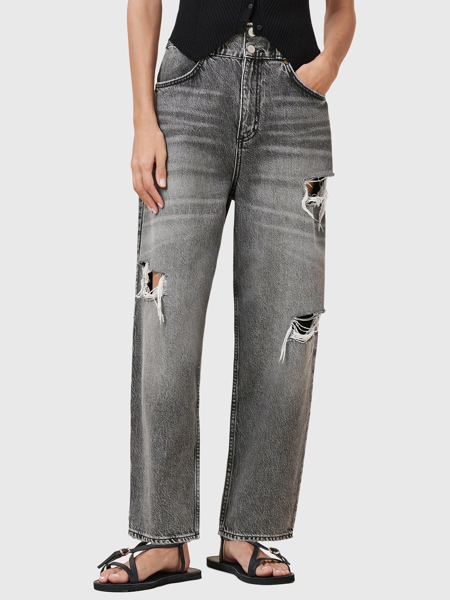 Product image 1 of 8, which shows AllSaints Daisy Elasticated Barrell Jeans, Washed Grey, 8