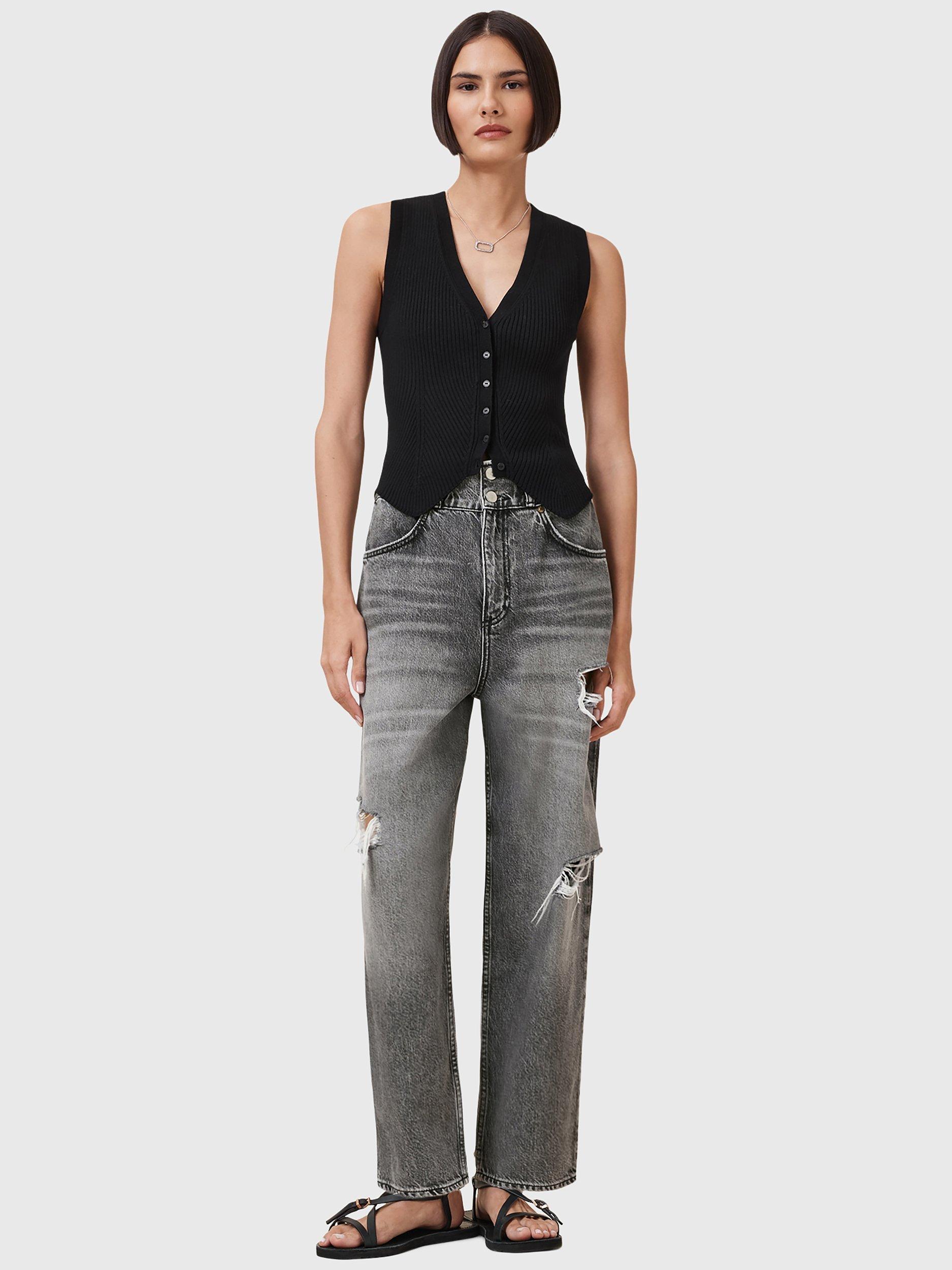 Product image 3 of 8, which shows AllSaints Daisy Elasticated Barrell Jeans, Washed Grey, 8
