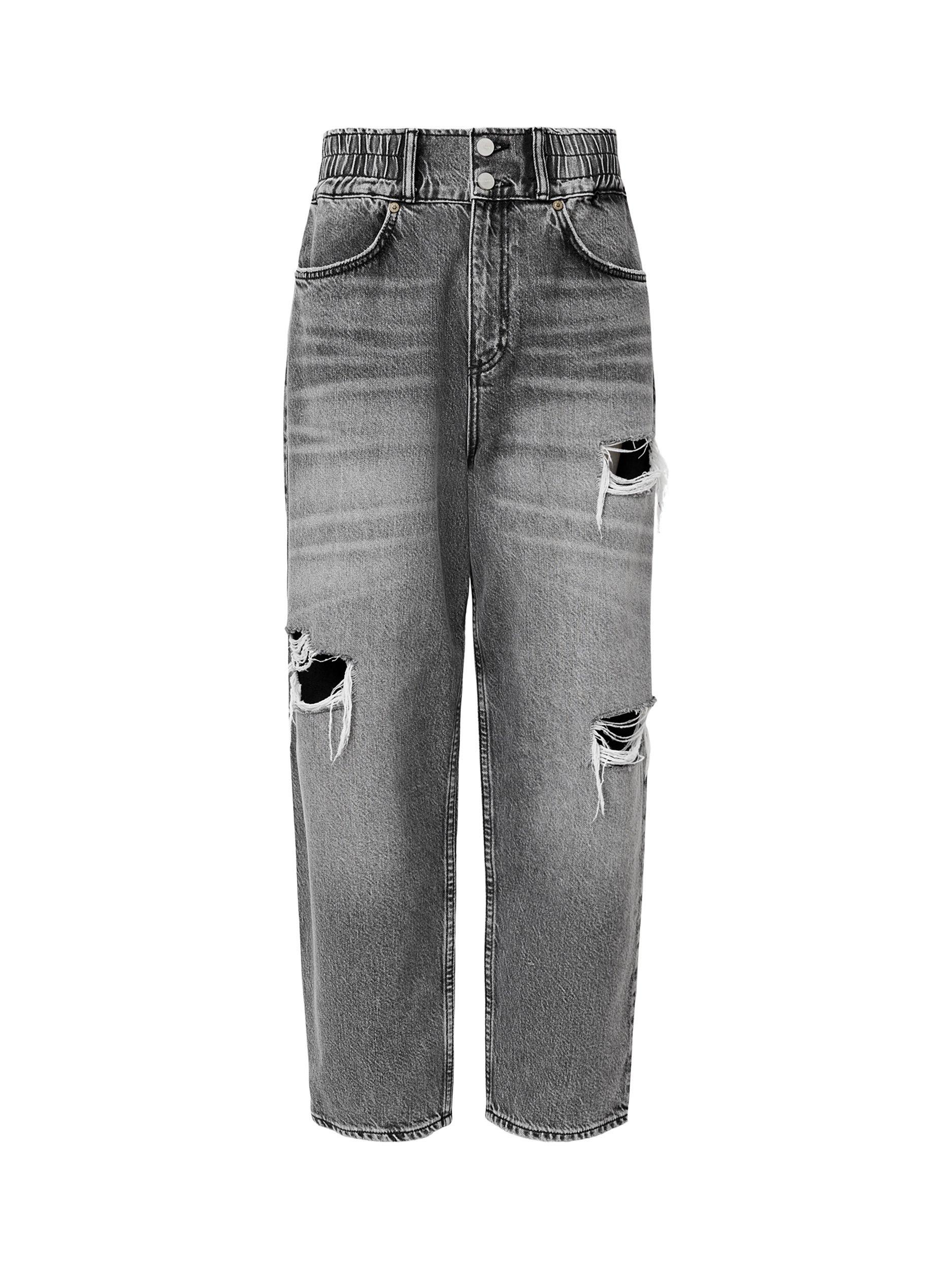 Product image 4 of 8, which shows AllSaints Daisy Elasticated Barrell Jeans, Washed Grey, 8
