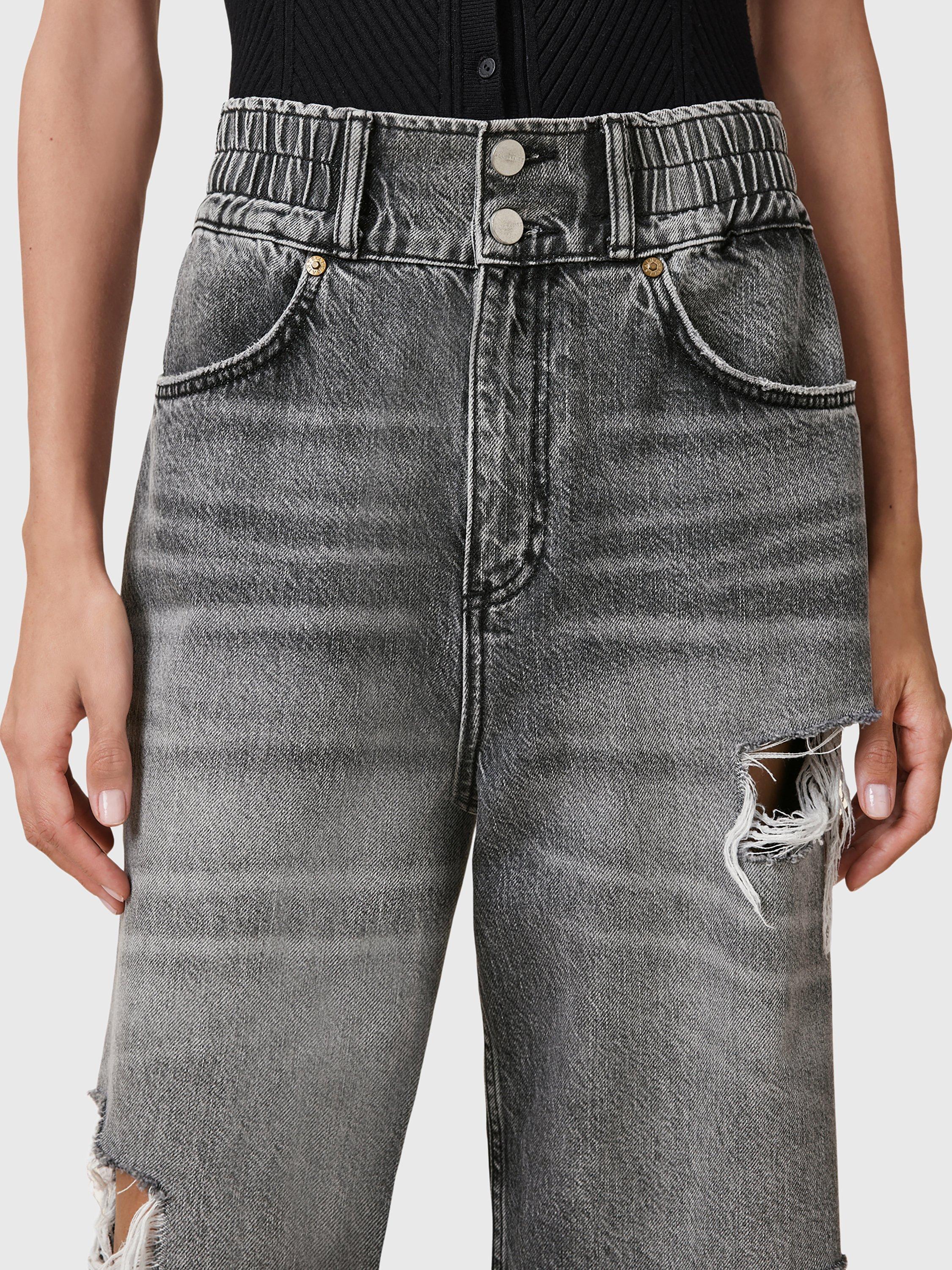 Product image 5 of 8, which shows AllSaints Daisy Elasticated Barrell Jeans, Washed Grey, 8