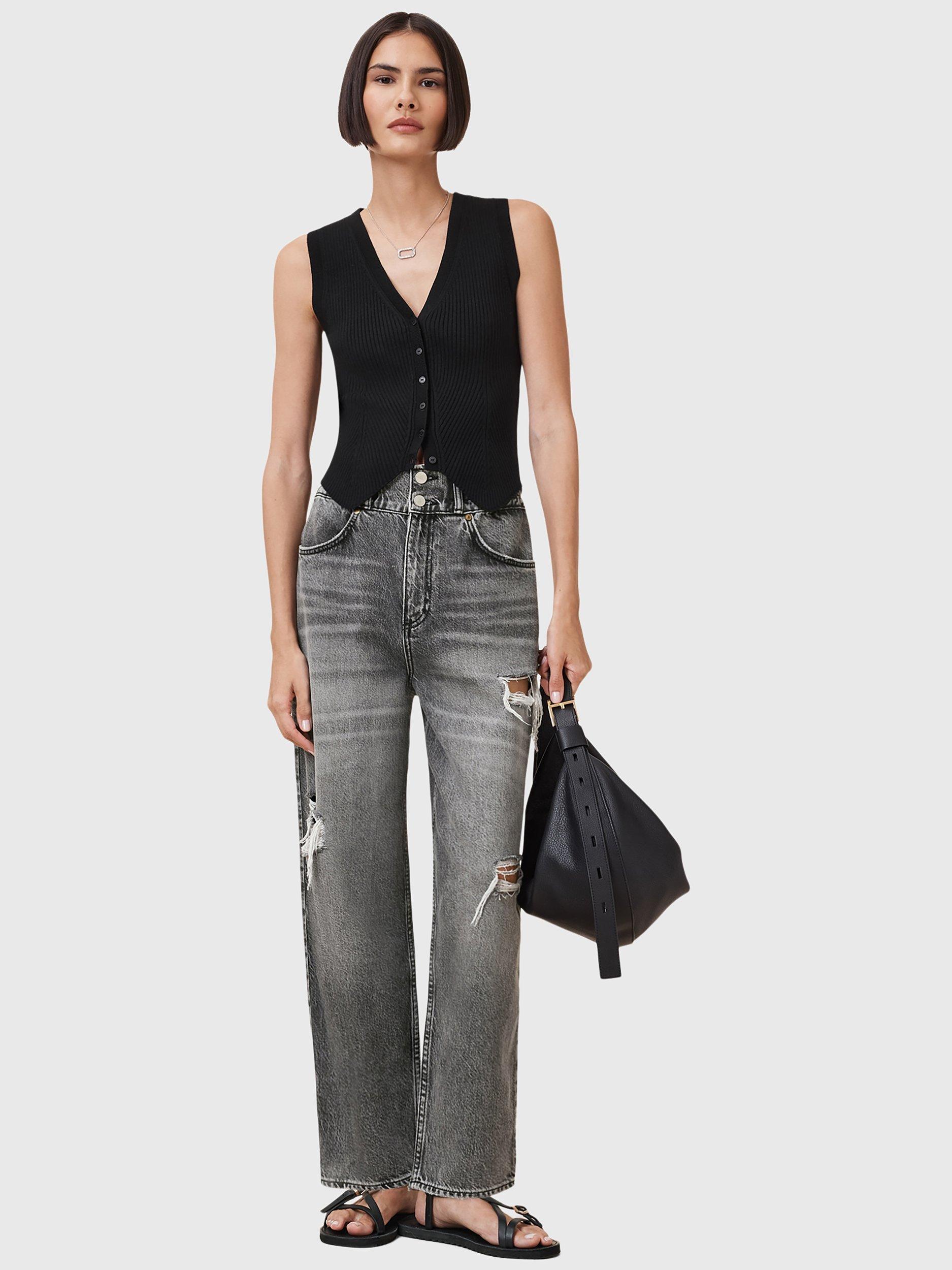 Product image 8 of 8, which shows AllSaints Daisy Elasticated Barrell Jeans, Washed Grey, 8