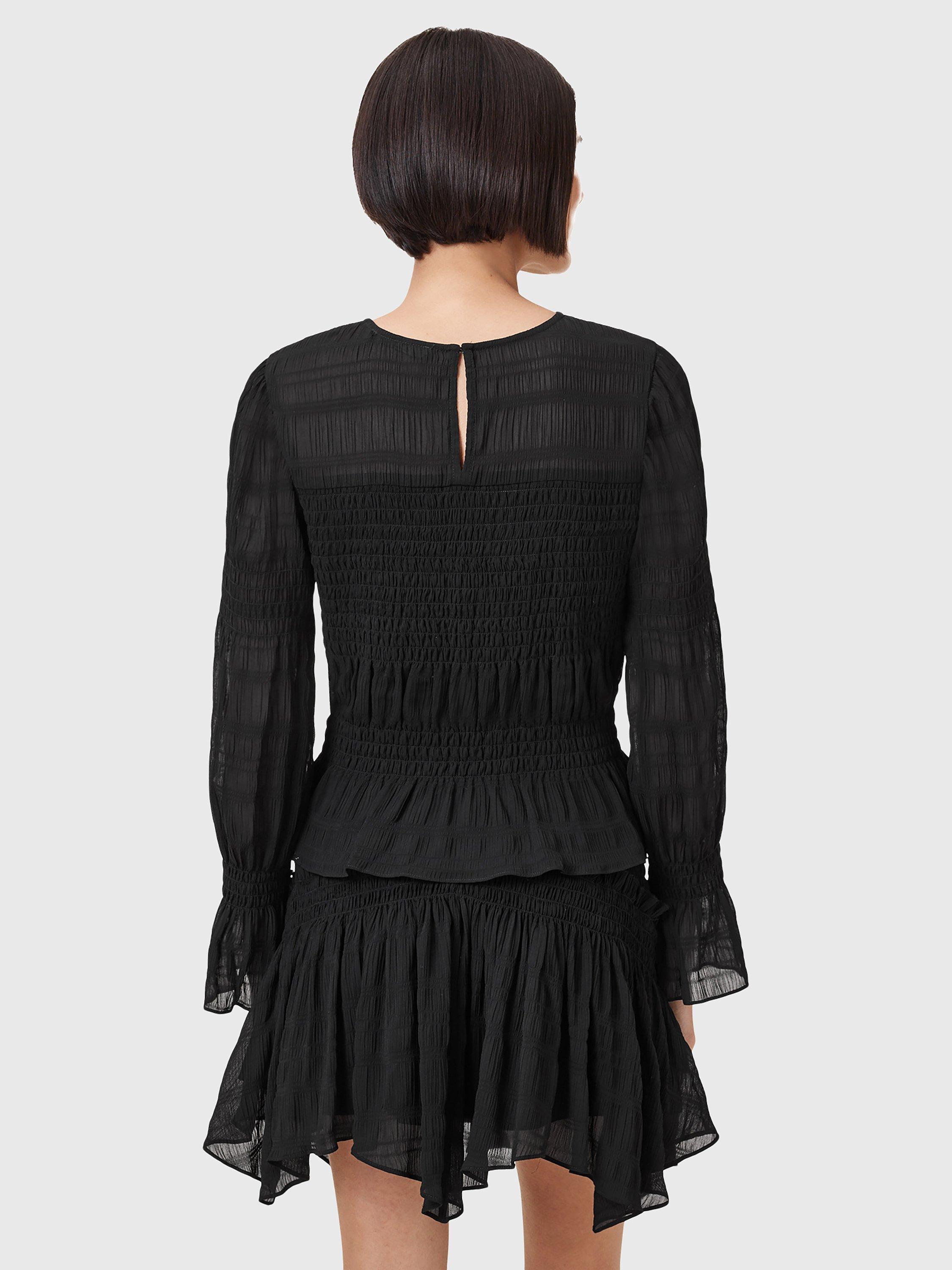 Product image 2 of 7, which shows AllSaints Pamela Shirred Mixed Blend Long Sleeve Top, Black, 10