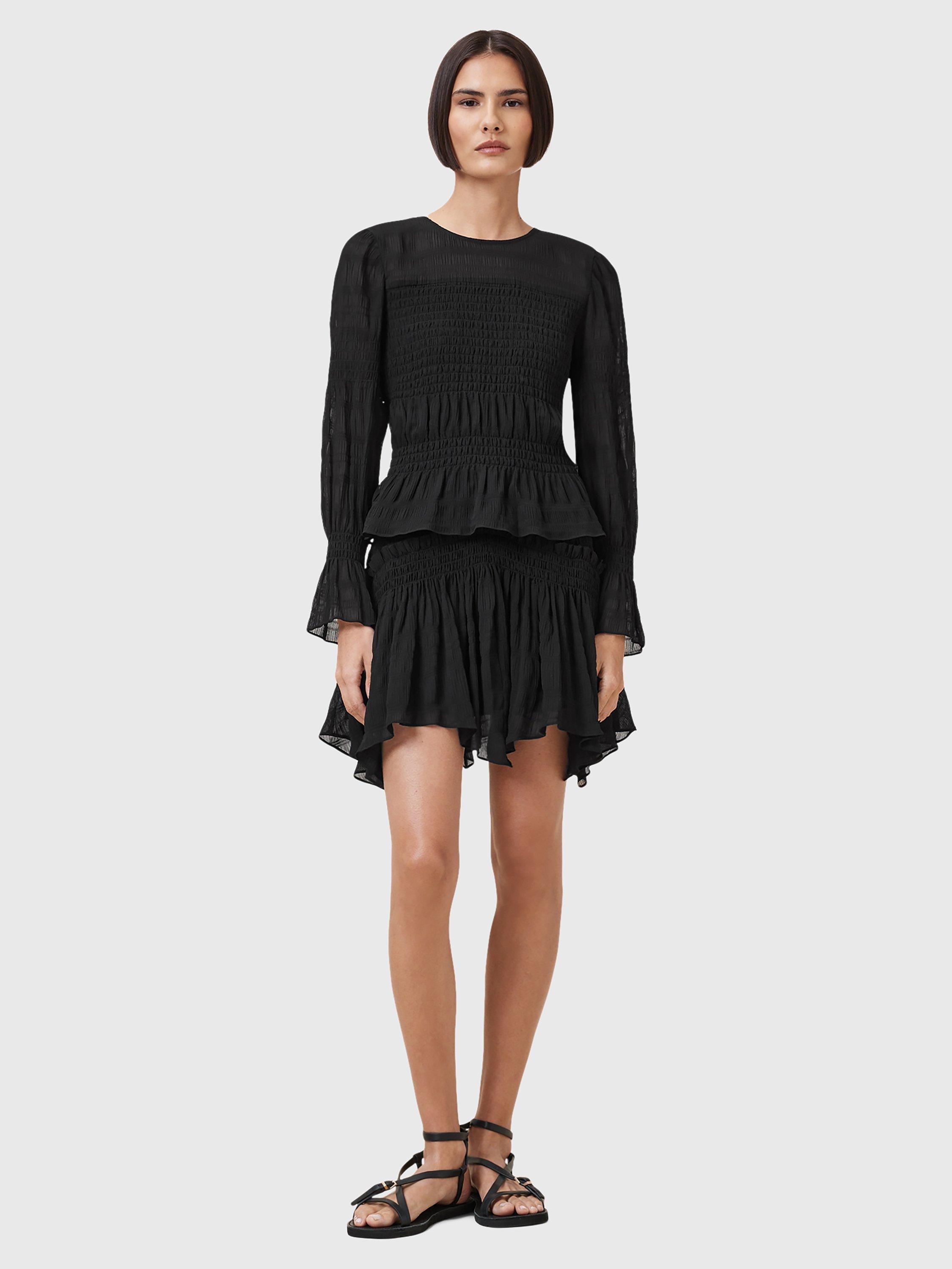 Product image 3 of 7, which shows AllSaints Pamela Shirred Mixed Blend Long Sleeve Top, Black, 10
