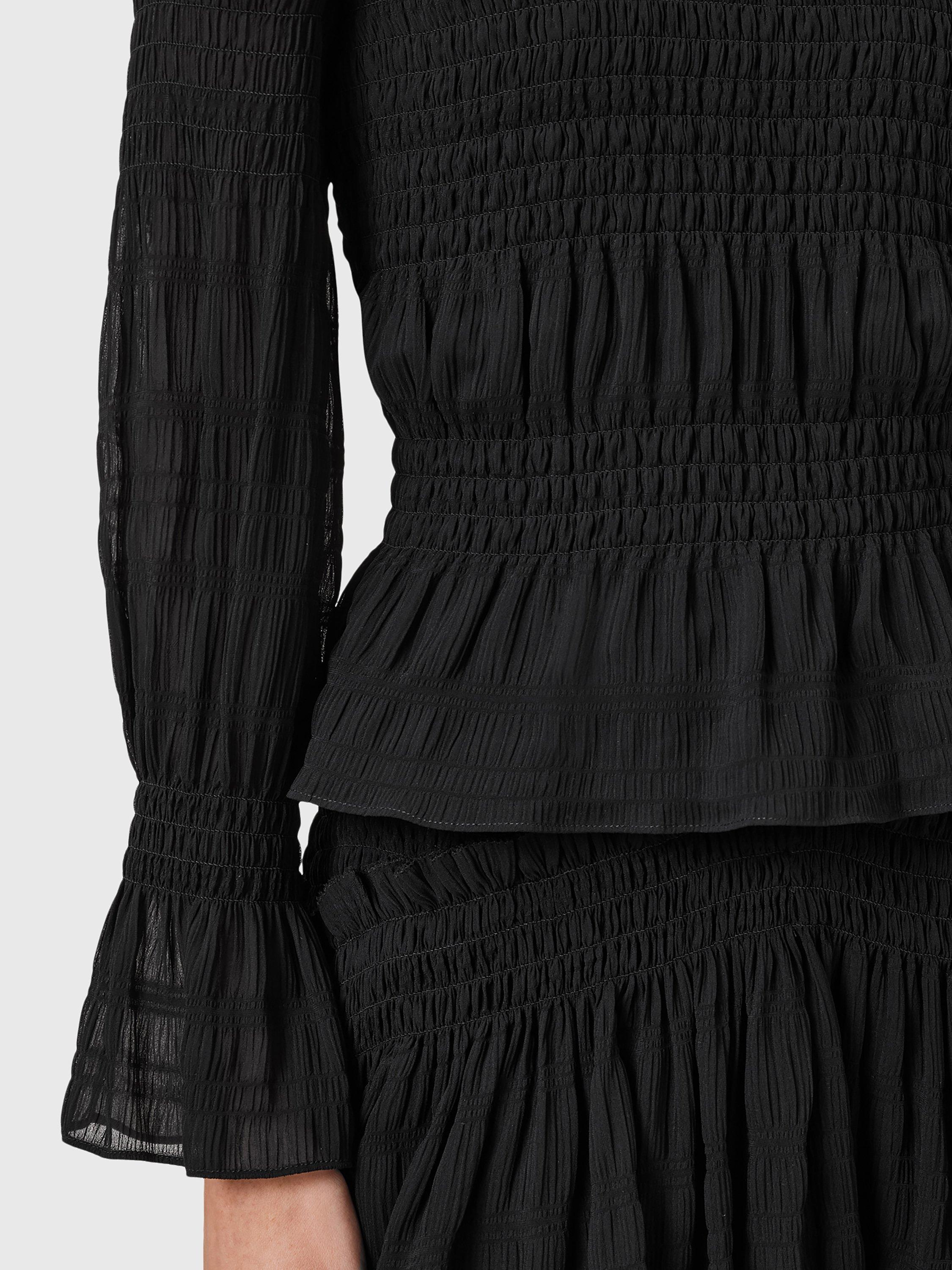 Product image 6 of 7, which shows AllSaints Pamela Shirred Mixed Blend Long Sleeve Top, Black, 10