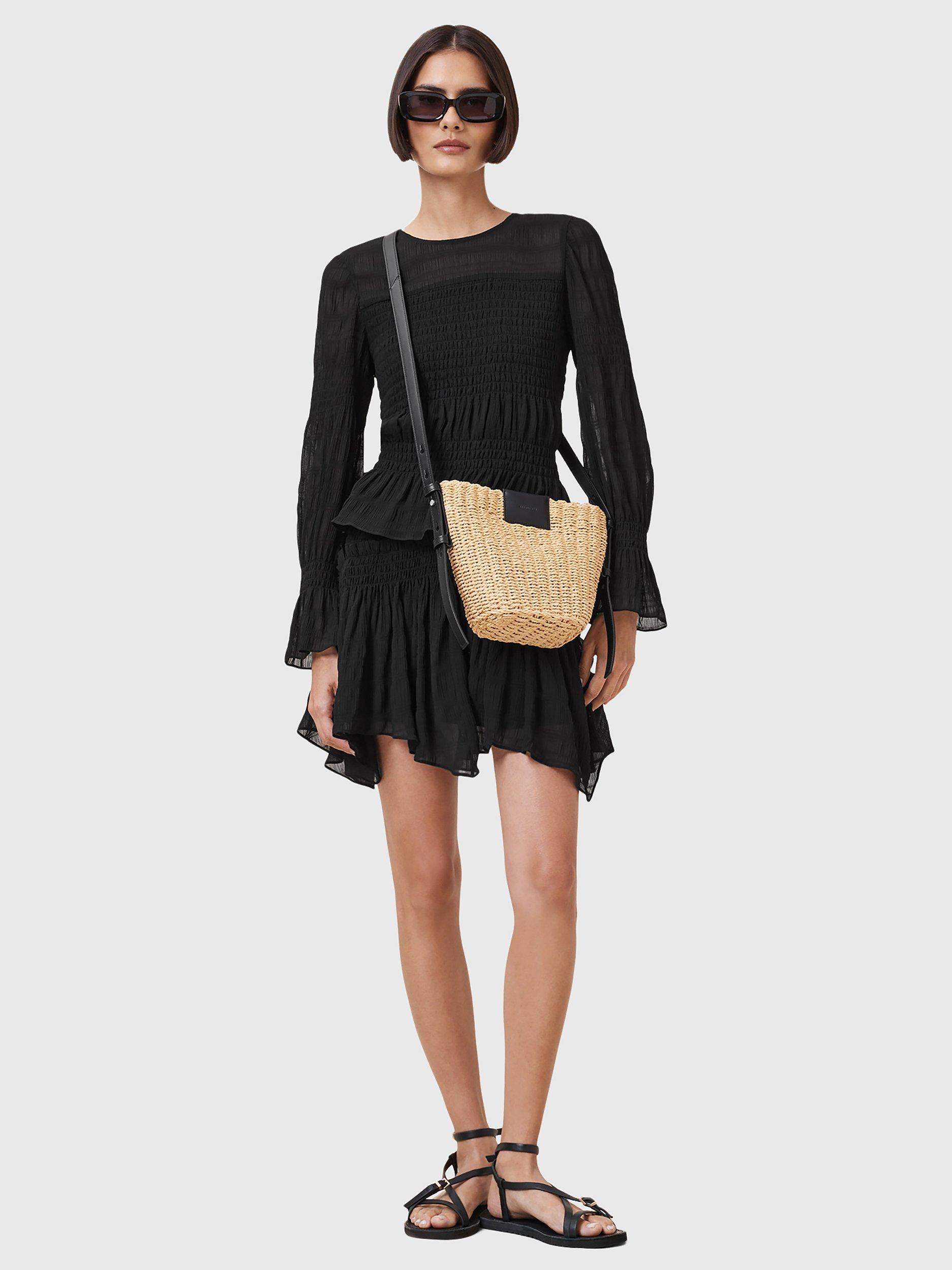 Product image 7 of 7, which shows AllSaints Pamela Shirred Mixed Blend Long Sleeve Top, Black, 10