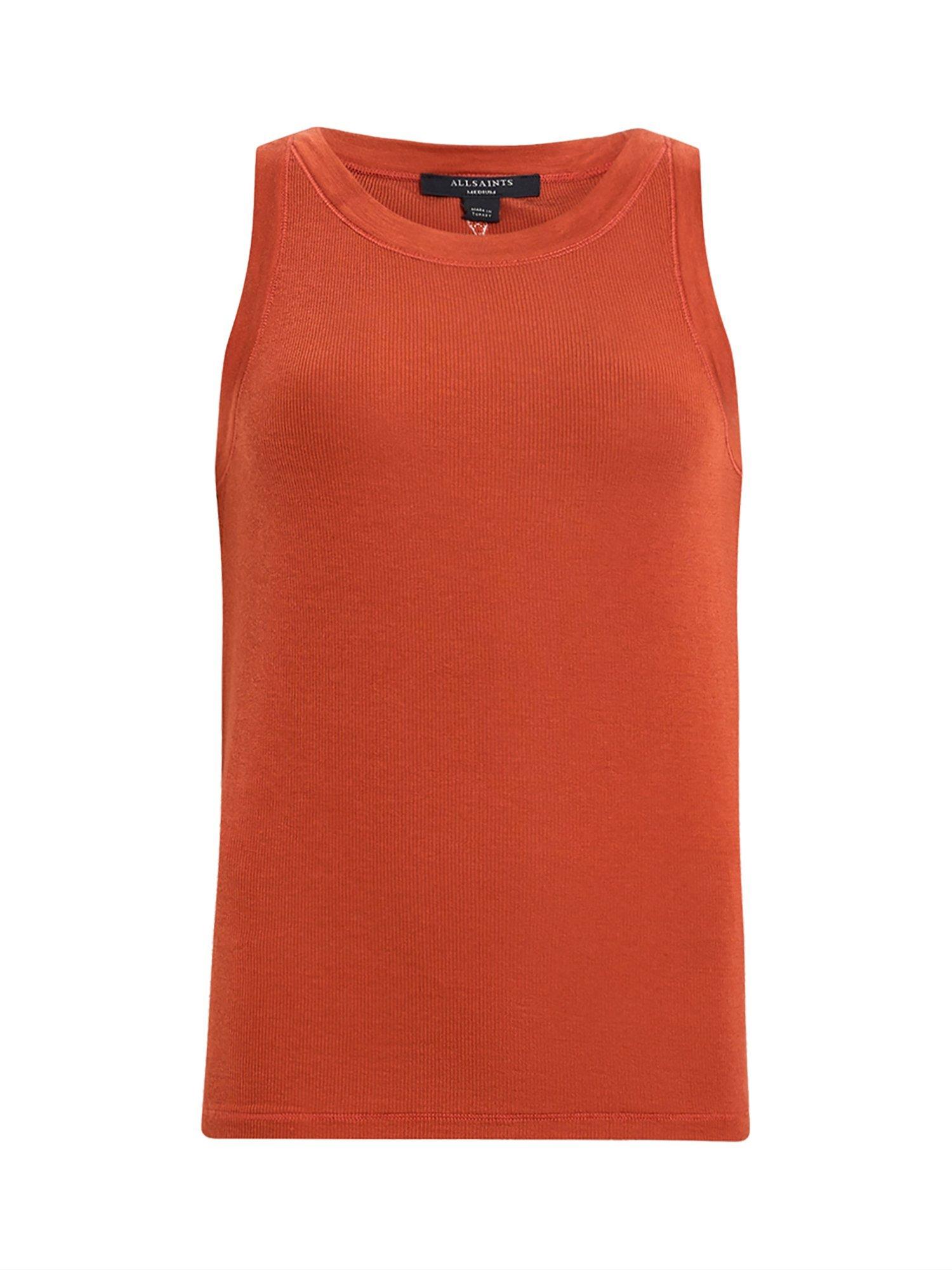 Product image 4 of 11, which shows AllSaints Rina Crew Neck Sleeveless Tank Top, Burnt Brick Red, L