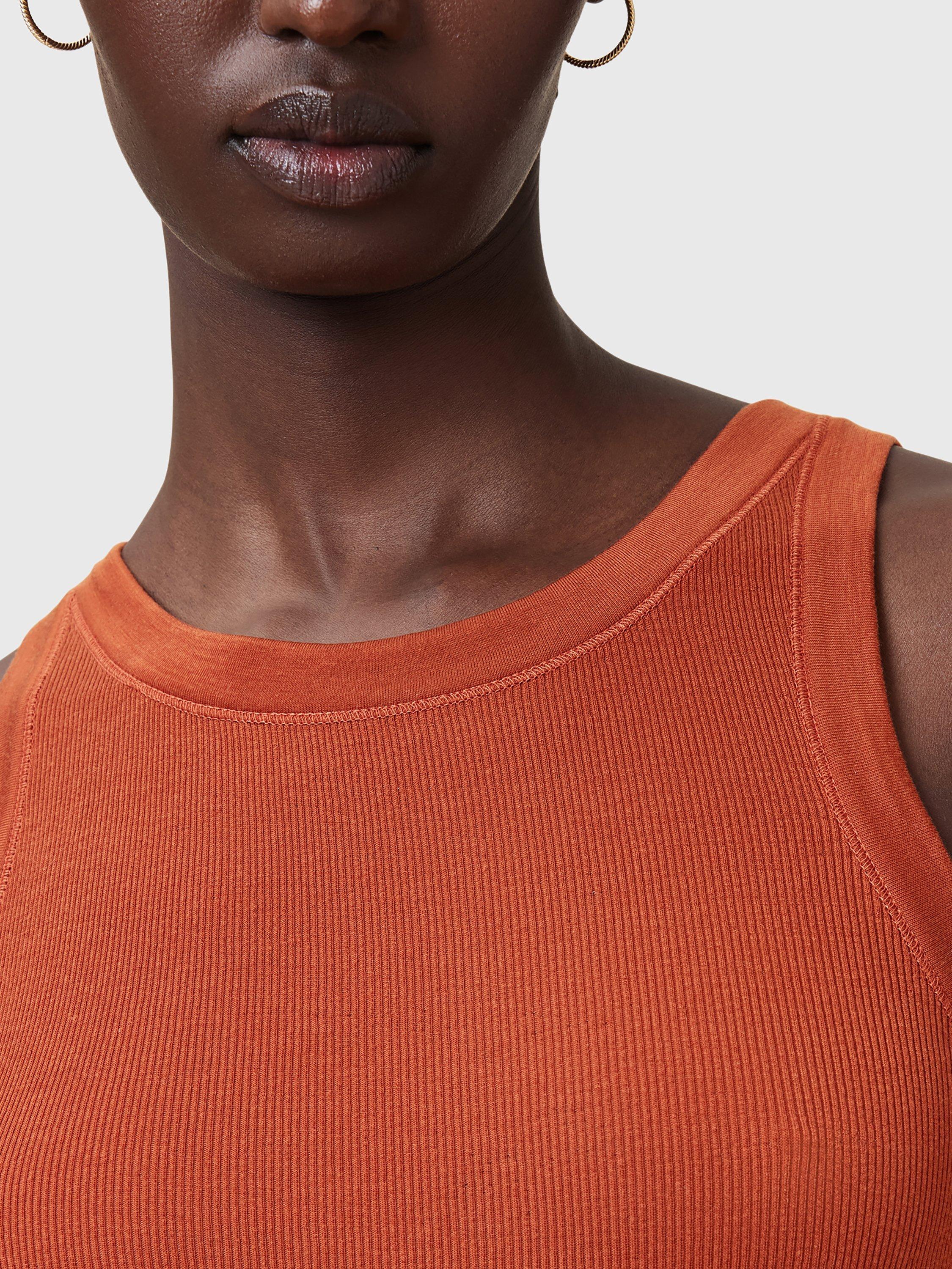 Product image 5 of 11, which shows AllSaints Rina Crew Neck Sleeveless Tank Top, Burnt Brick Red, L
