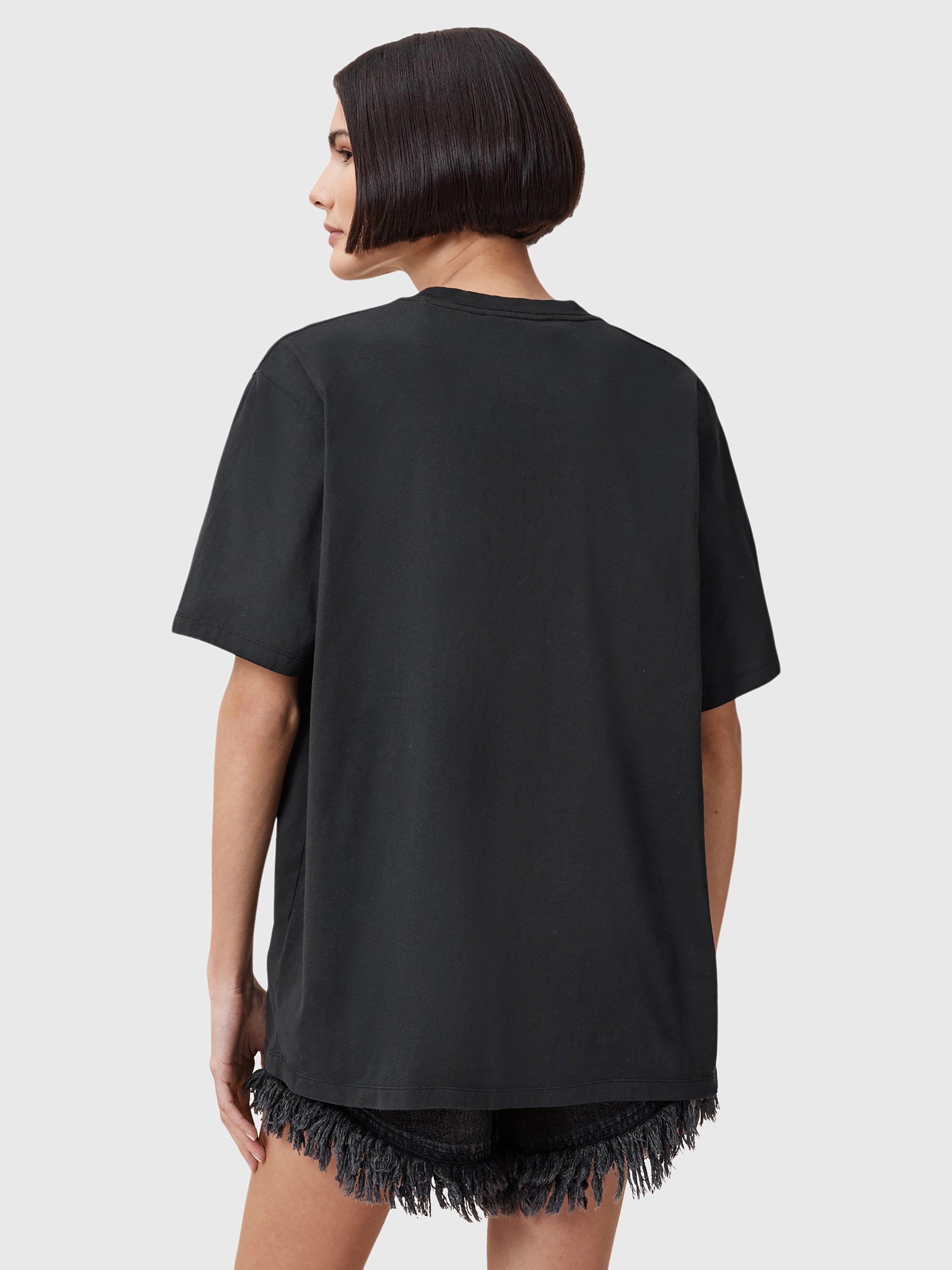 Product image 2 of 7, which shows AllSaints Shkull Organic Cotton Boyfriend T-Shirt, Black, XS