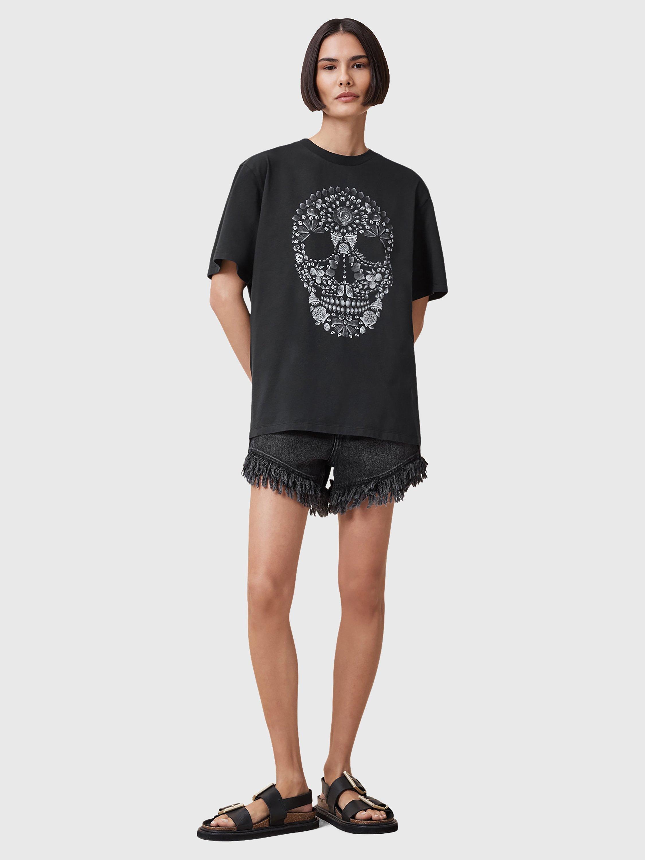 Product image 3 of 7, which shows AllSaints Shkull Organic Cotton Boyfriend T-Shirt, Black, XS