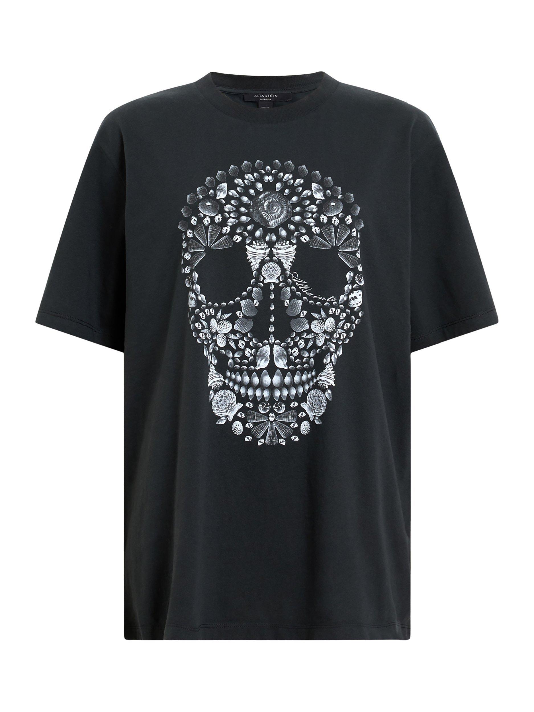 Product image 4 of 7, which shows AllSaints Shkull Organic Cotton Boyfriend T-Shirt, Black, XS