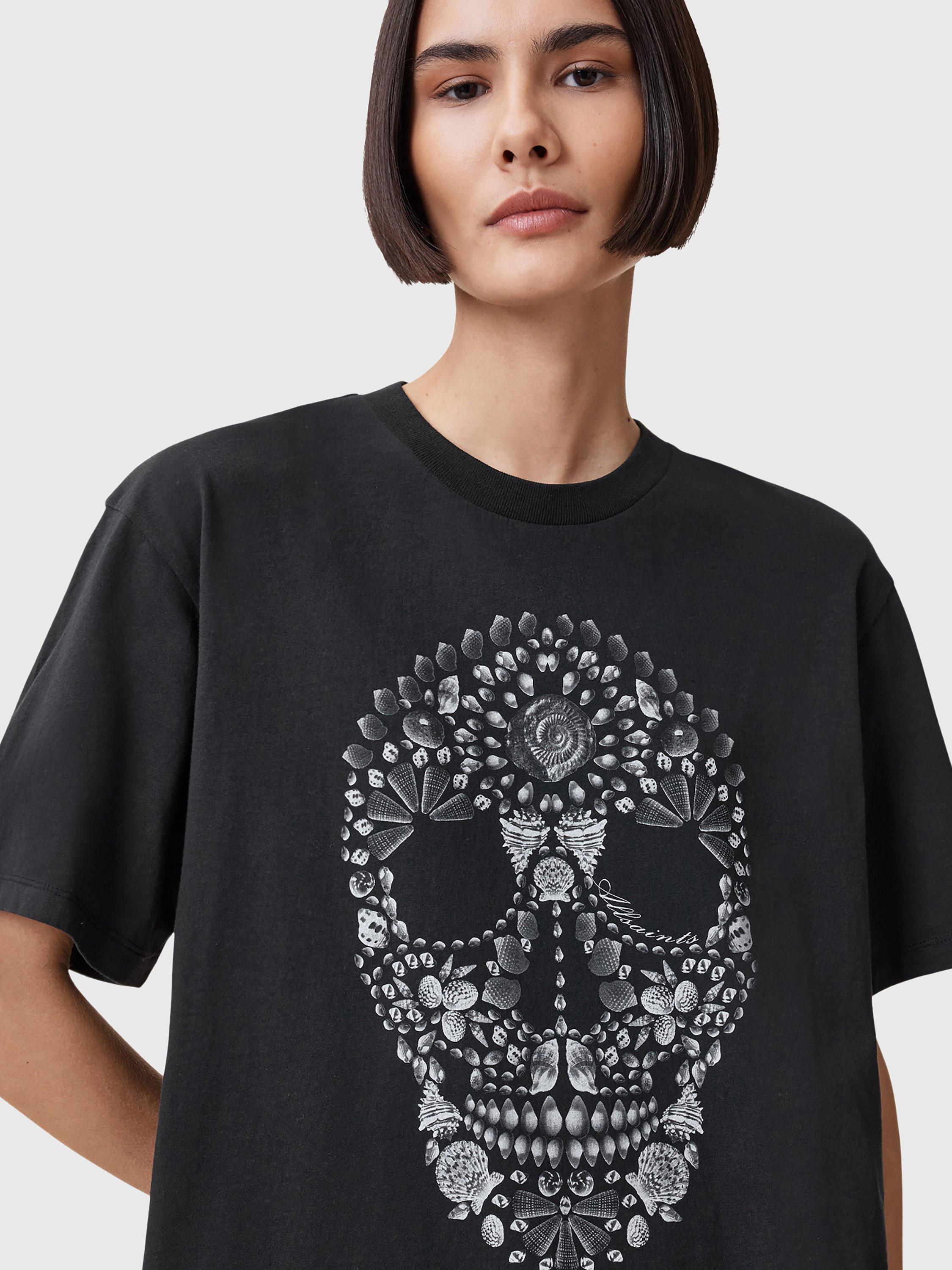 Product image 5 of 7, which shows AllSaints Shkull Organic Cotton Boyfriend T-Shirt, Black, XS