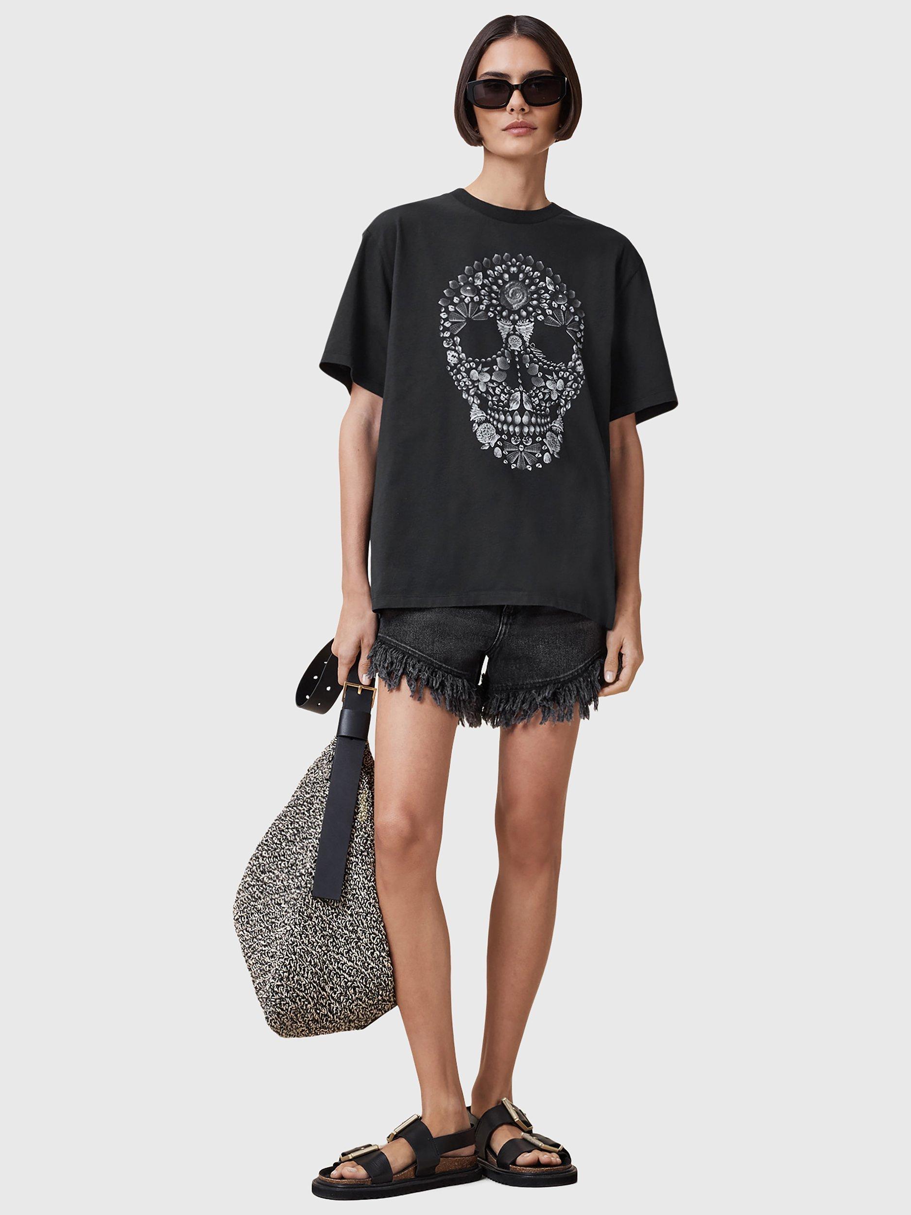 Product image 7 of 7, which shows AllSaints Shkull Organic Cotton Boyfriend T-Shirt, Black, XS