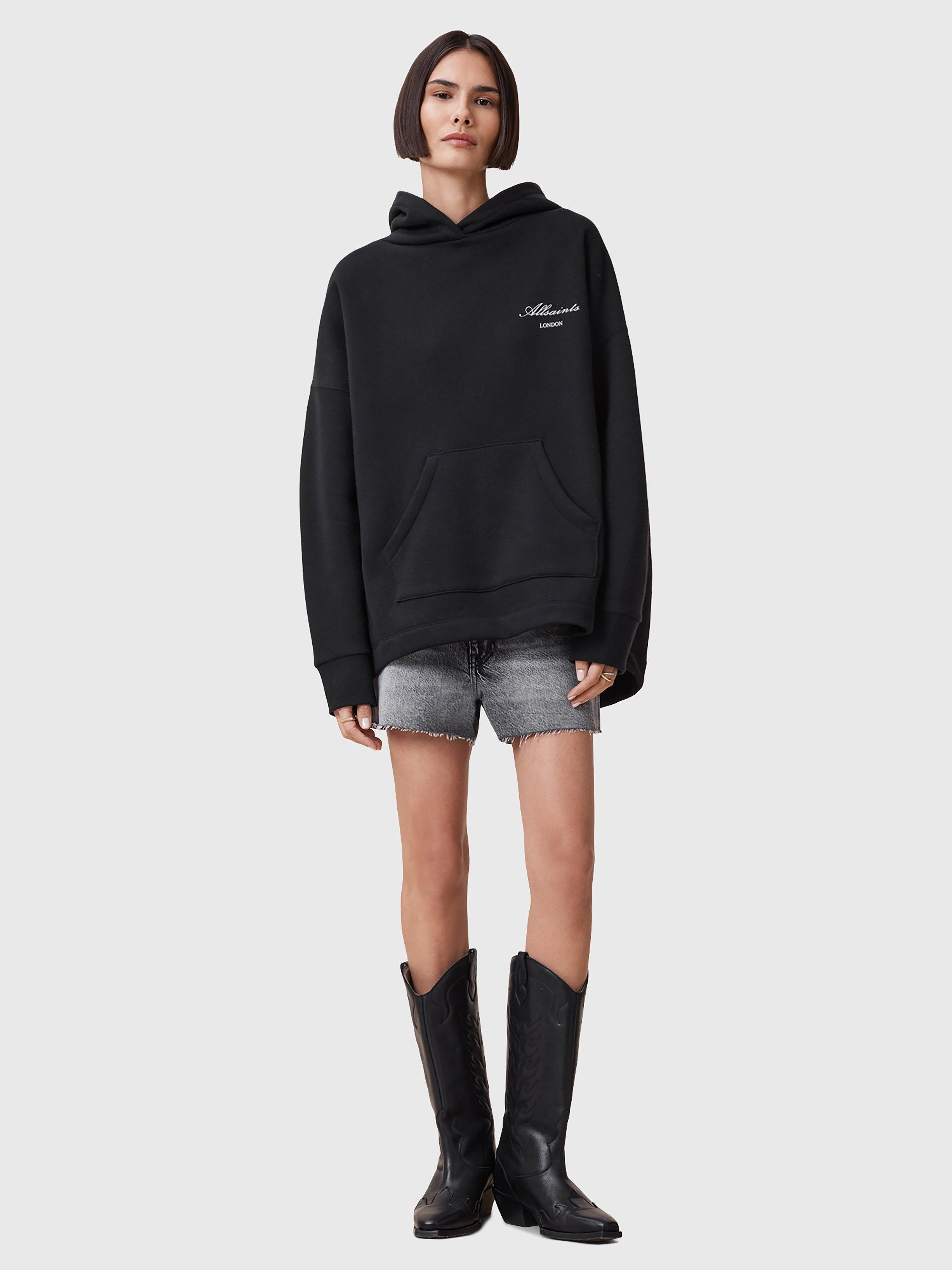 Product image 3 of 8, which shows AllSaints Shkull Etienne Ultra Oversized Cotton Blend Hoody, Black, XS
