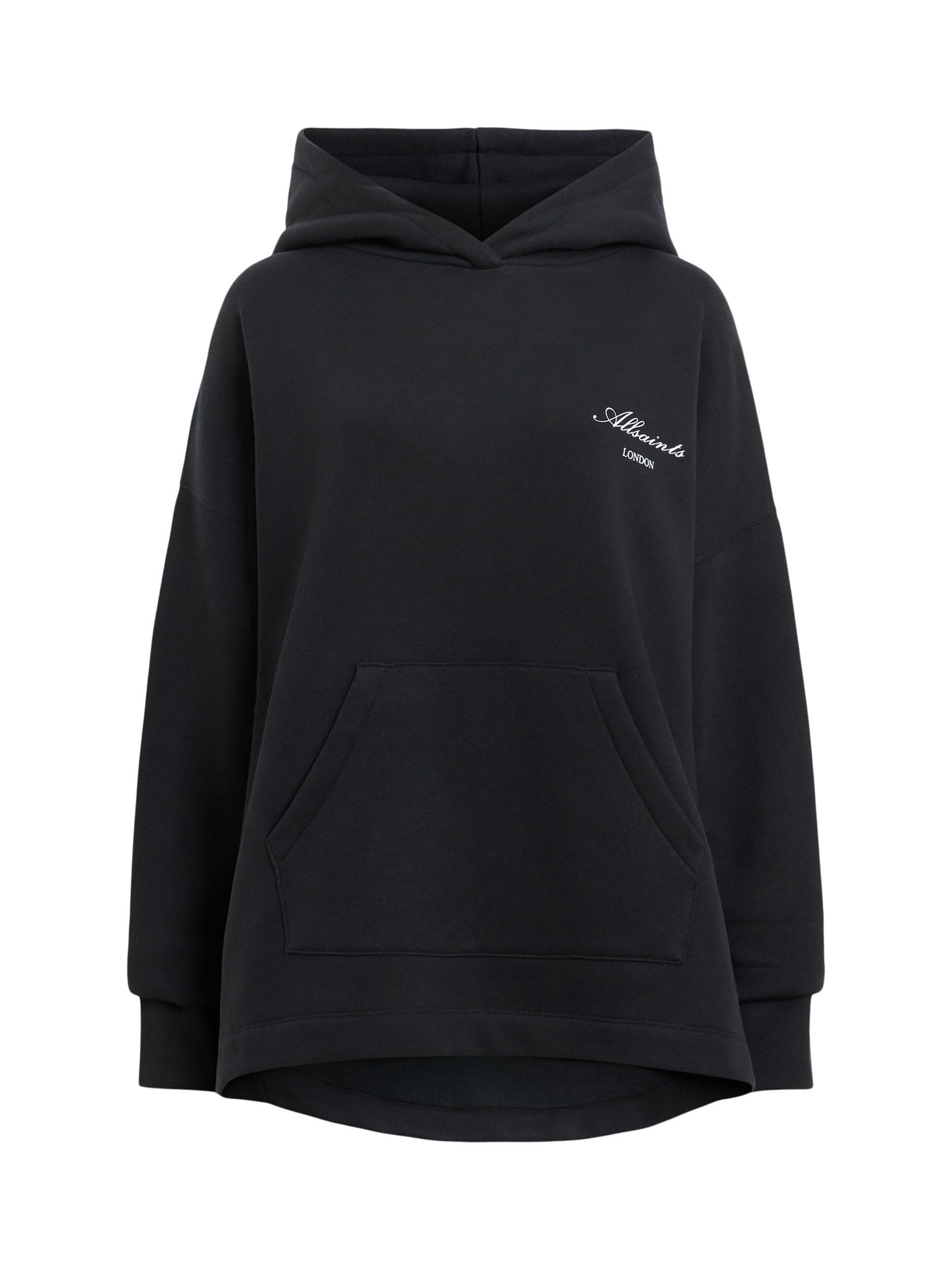 Product image 4 of 8, which shows AllSaints Shkull Etienne Ultra Oversized Cotton Blend Hoody, Black, XS