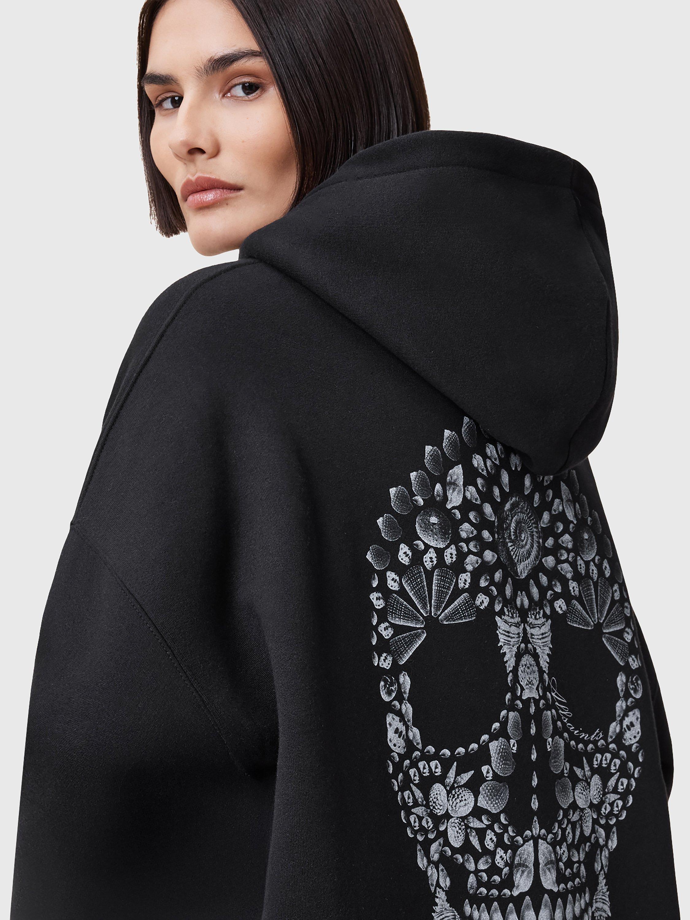 Product image 5 of 8, which shows AllSaints Shkull Etienne Ultra Oversized Cotton Blend Hoody, Black, XS