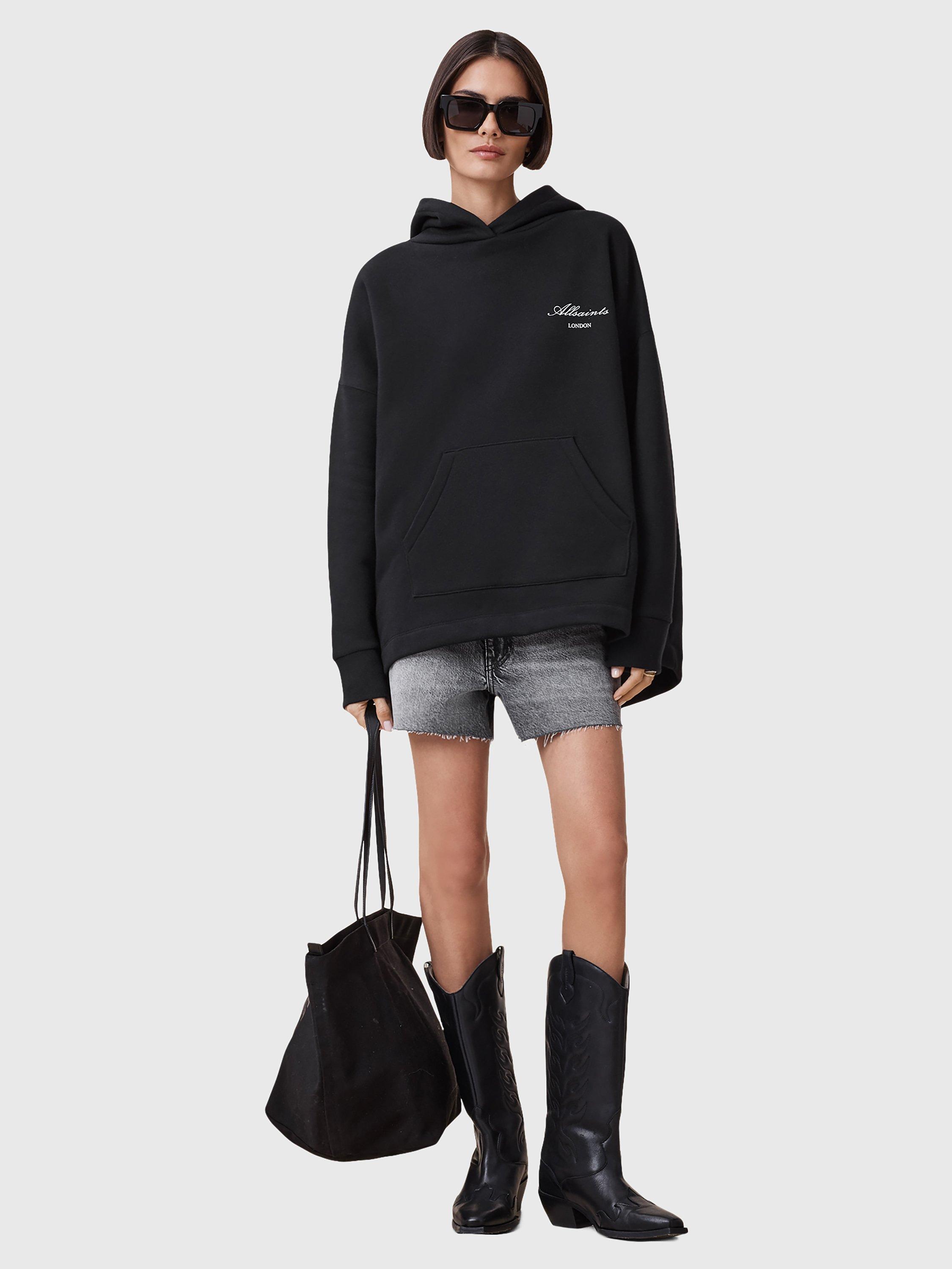 Product image 8 of 8, which shows AllSaints Shkull Etienne Ultra Oversized Cotton Blend Hoody, Black, XS
