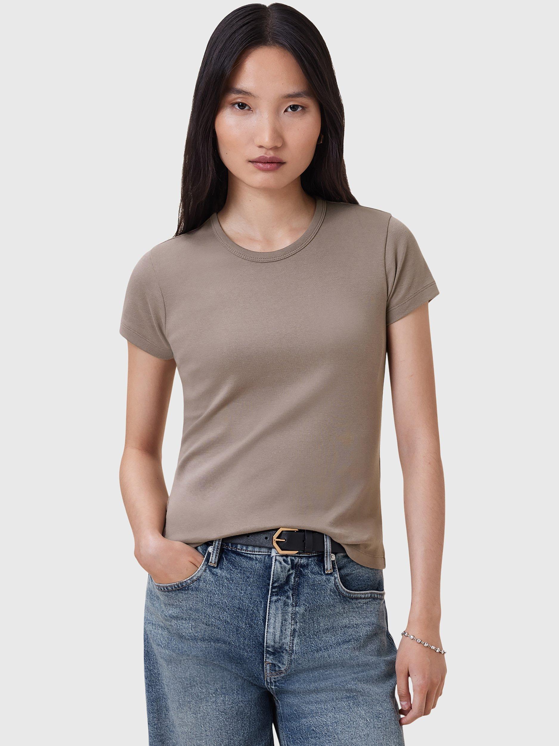 Product image 1 of 8, which shows AllSaints Stevie Crew Neck T-Shirt, Pine Bark Brown, XS