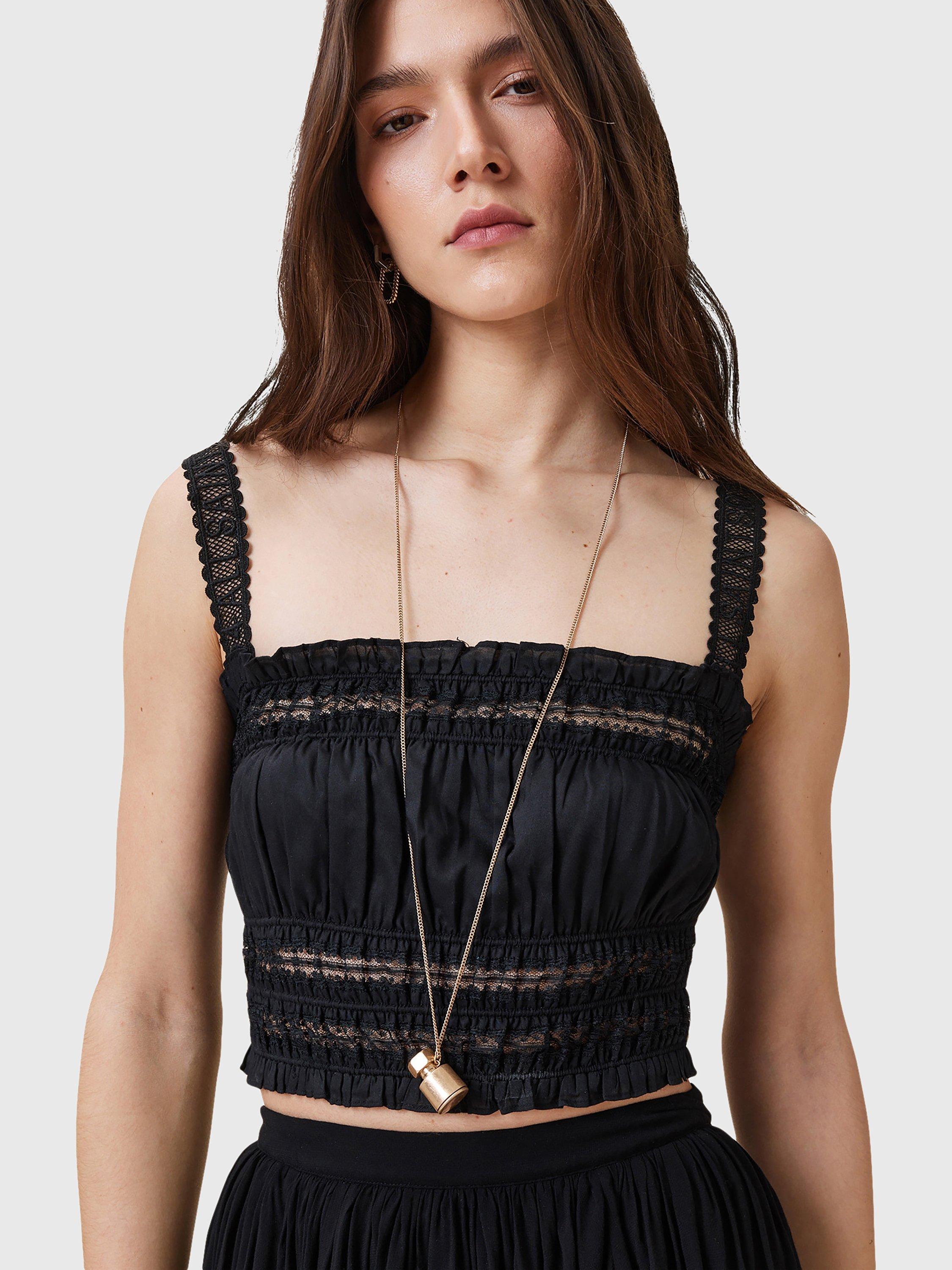Product image 5 of 7, which shows AllSaints Talia Ruched Bandeau Modal Cropped Top, Black, 6
