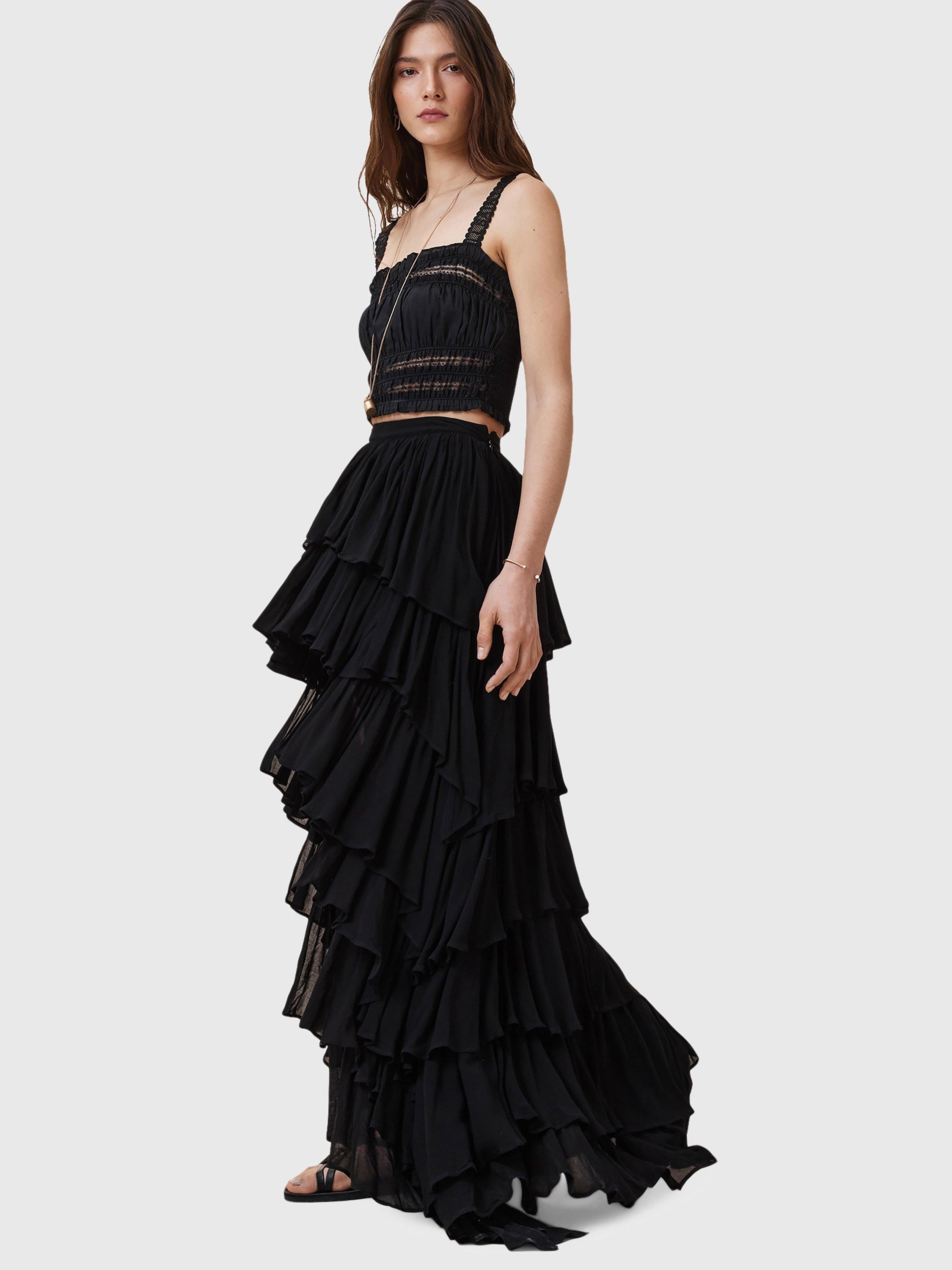 Product image 7 of 7, which shows AllSaints Talia Ruched Bandeau Modal Cropped Top, Black, 6