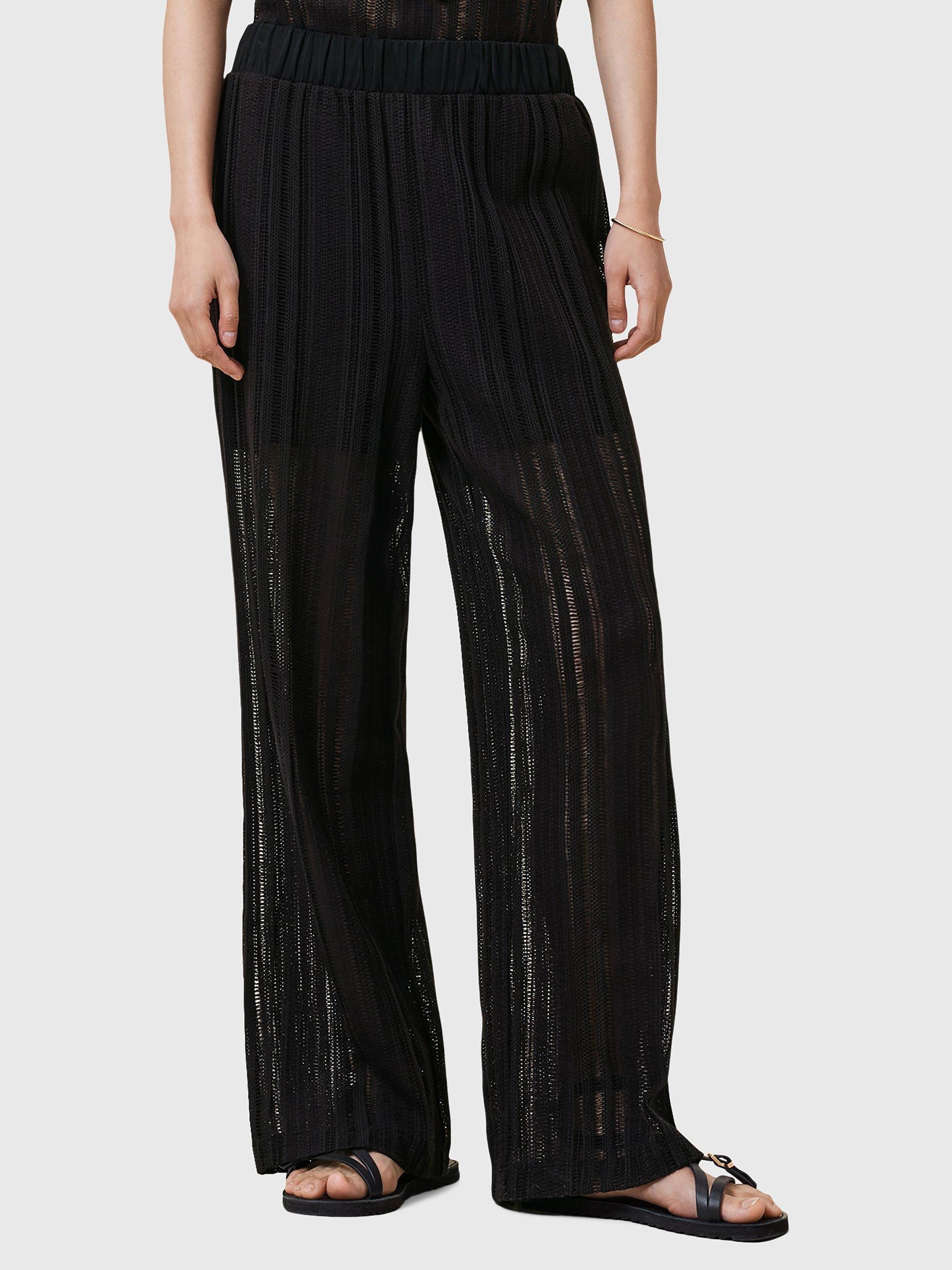 Product image 1 of 7, which shows AllSaints Giana Crochet Trousers, Black Black, L
