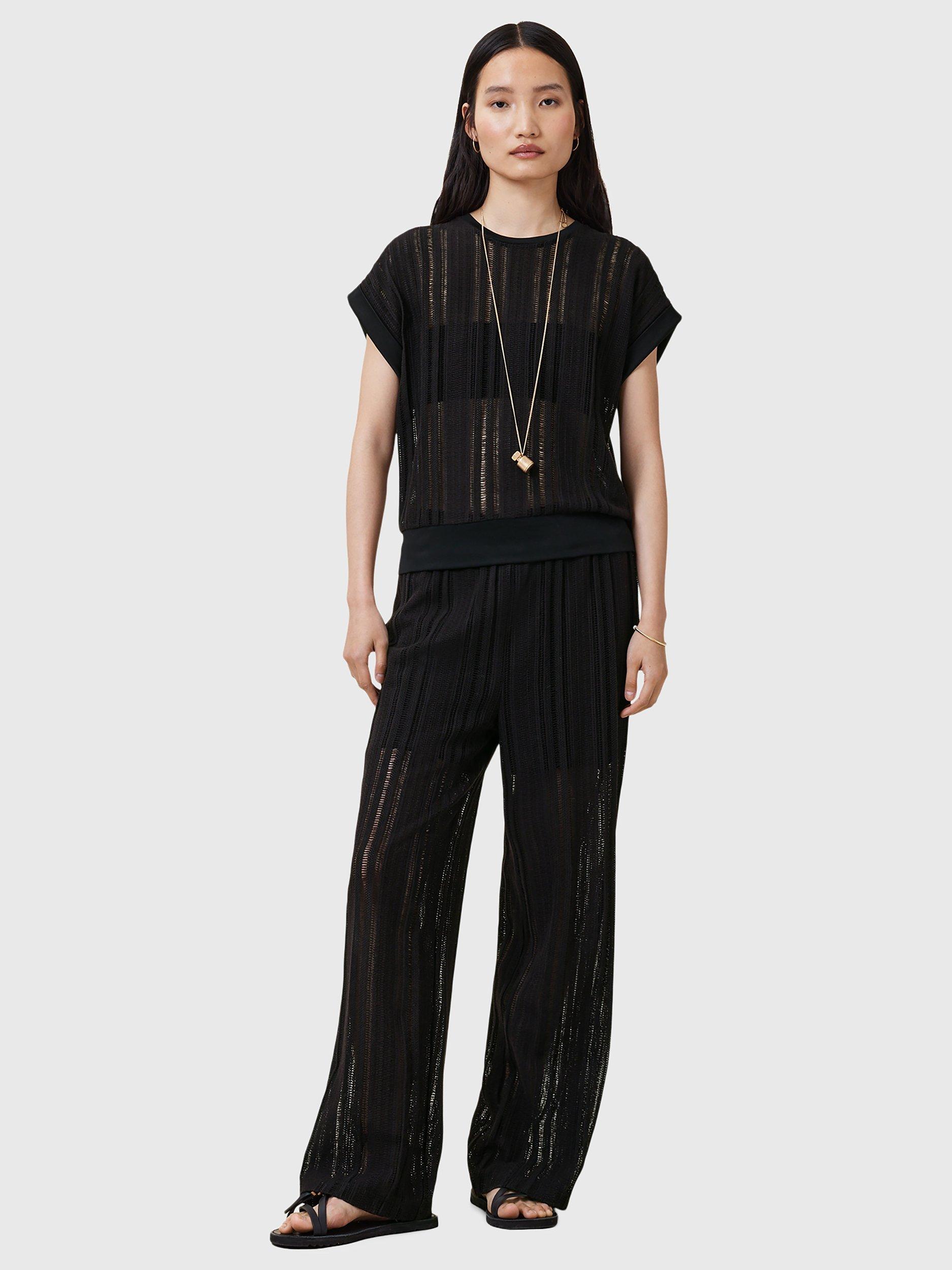 Product image 3 of 7, which shows AllSaints Giana Crochet Trousers, Black Black, L
