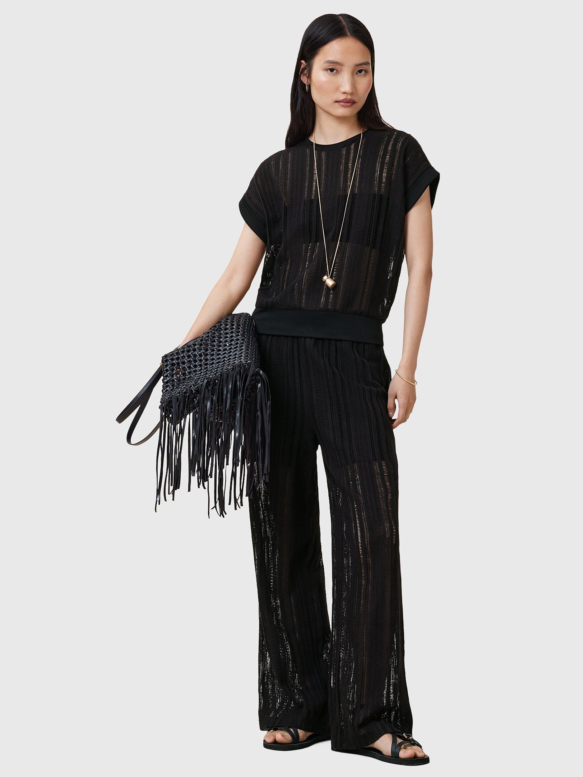 Product image 7 of 7, which shows AllSaints Giana Crochet Trousers, Black Black, L