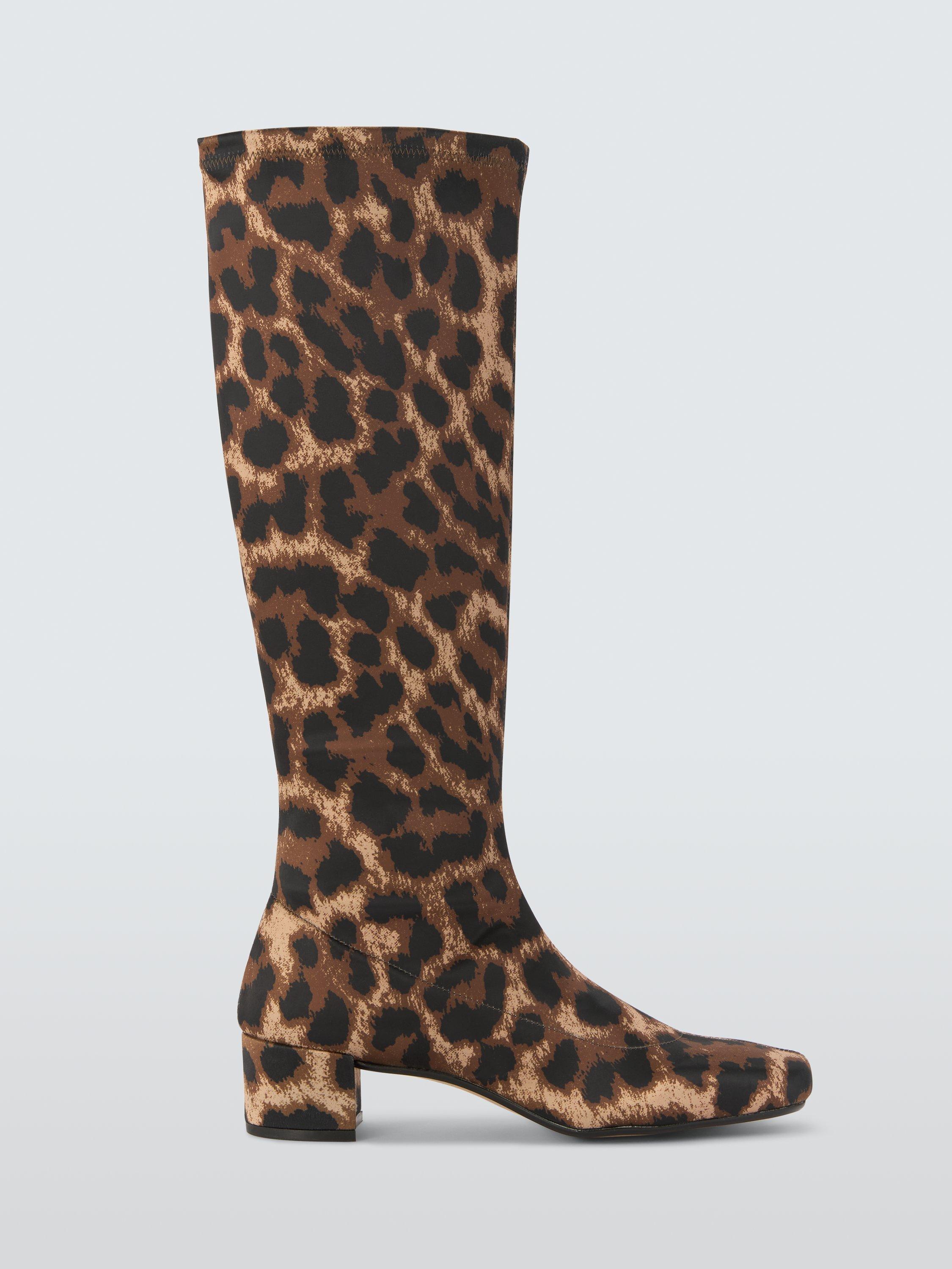 Product image 1 of 6, which shows John Lewis Sable City Leopard Print Long Sock Knee High Boots, Brown/Multi, 3