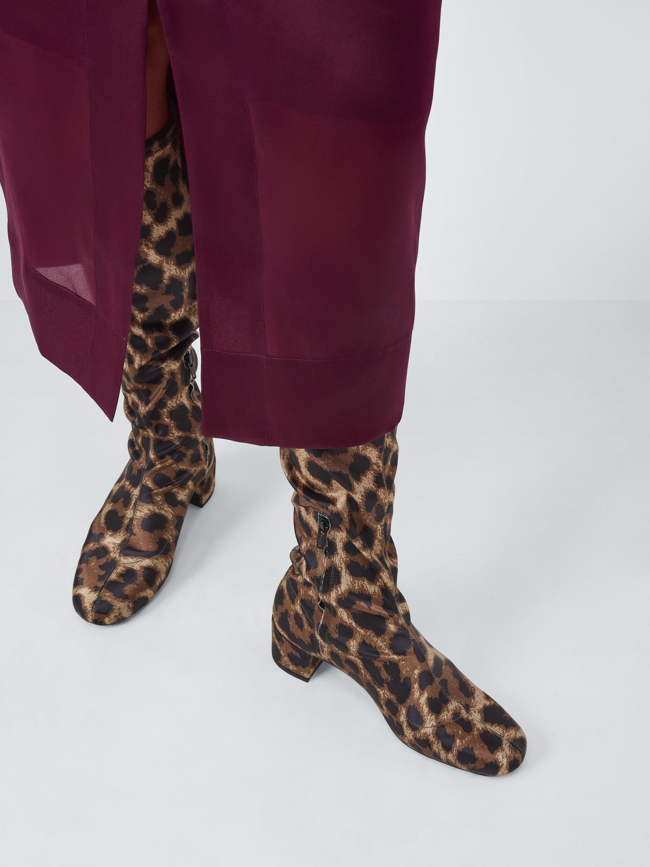 Product image 2 of 6, which shows John Lewis Sable City Leopard Print Long Sock Knee High Boots, Brown/Multi, 3