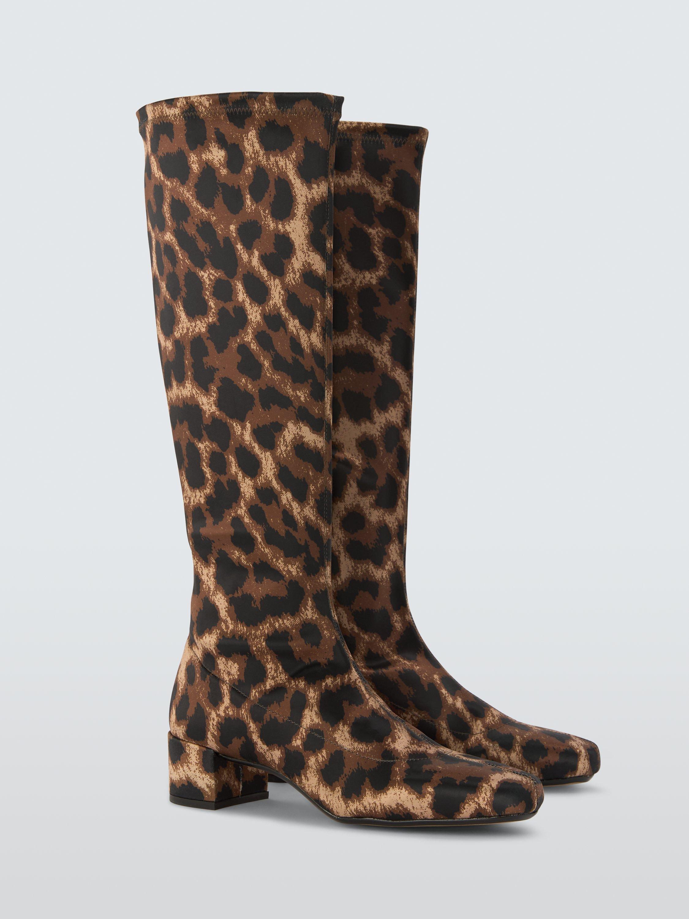 Product image 3 of 6, which shows John Lewis Sable City Leopard Print Long Sock Knee High Boots, Brown/Multi, 3