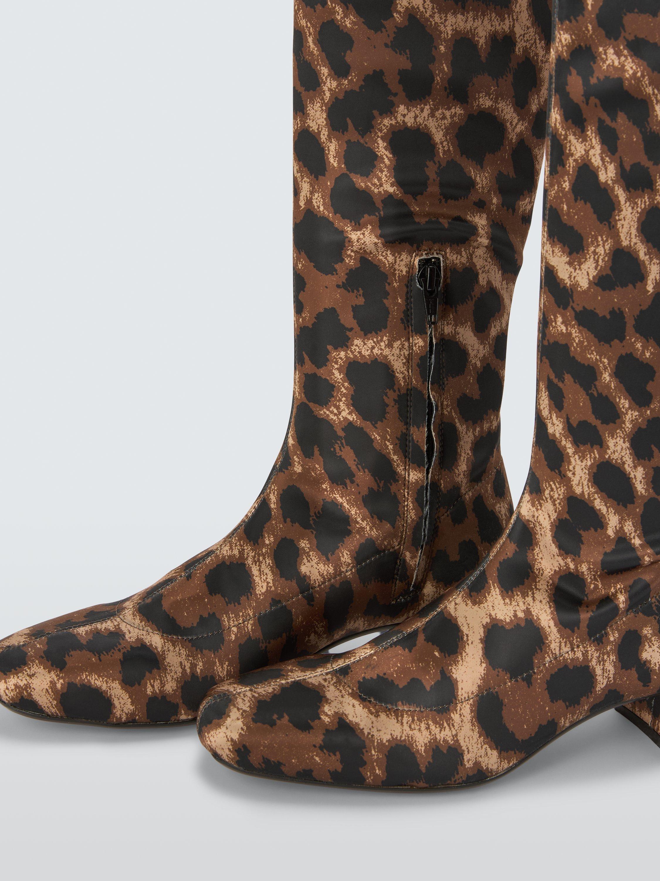 Product image 4 of 6, which shows John Lewis Sable City Leopard Print Long Sock Knee High Boots, Brown/Multi, 3